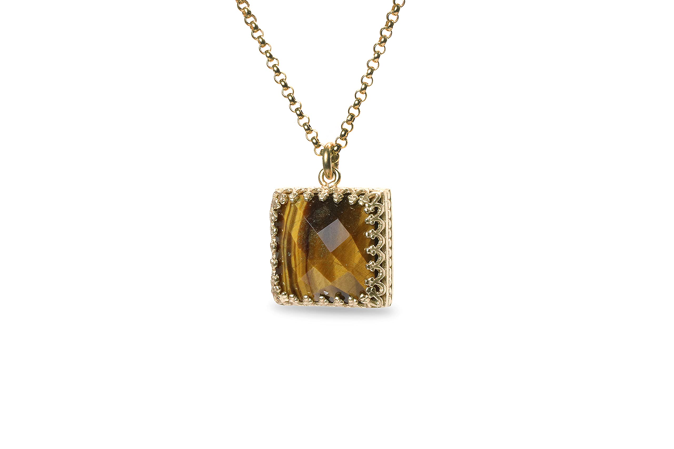 Square Tiger Eye Necklace - 14k Rose Gold Gemstone Pendant for Women | Handcrafted Jewelry, Unique Gift for Her | Perfect for Everyday Wear, Office & Special Occasions