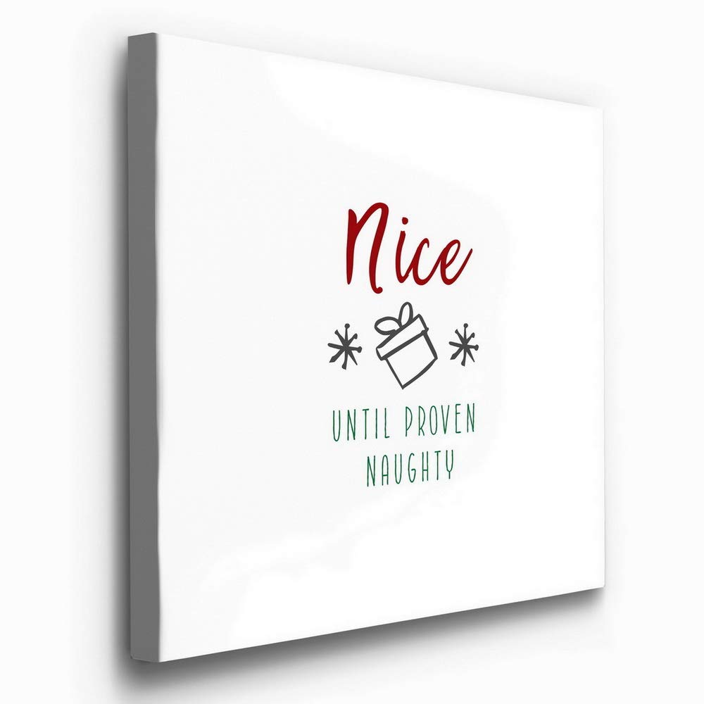 Premium Gallery Wrapped Canvas Wall Art - 'Nice Until Proven Naughty' Christmas & Winter Word Art in White, Red & Green | 40x40 Inches | Ready to Hang | Made in USA | Perfect for Holiday Home Decor, Office & Gift Giving