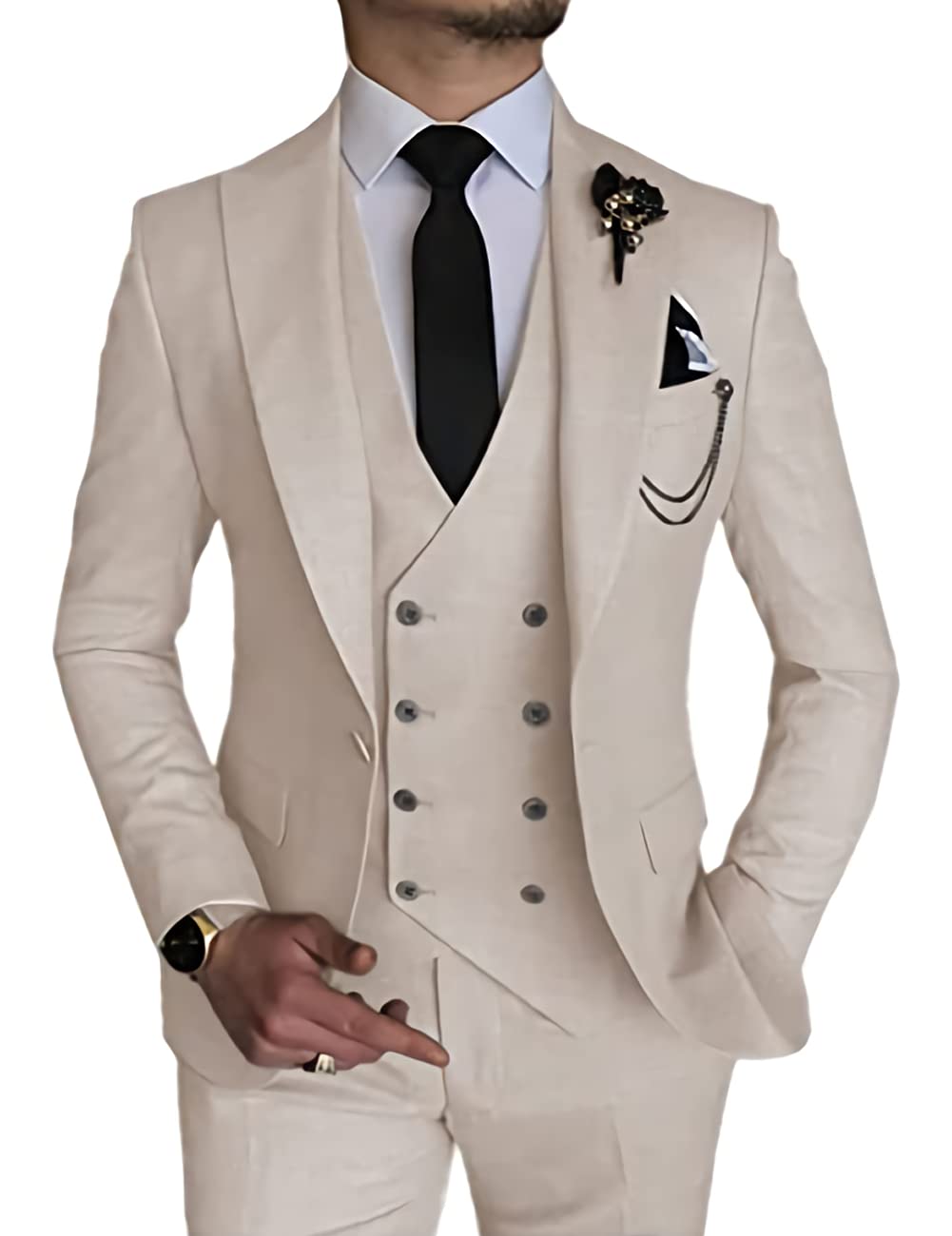 Wangyue Men's 3 Piece Suit Slim Fit Solid One Button Blazer Vest Pants Set for Wedding Groom, Business Formal Attire, Office & Special Occasions