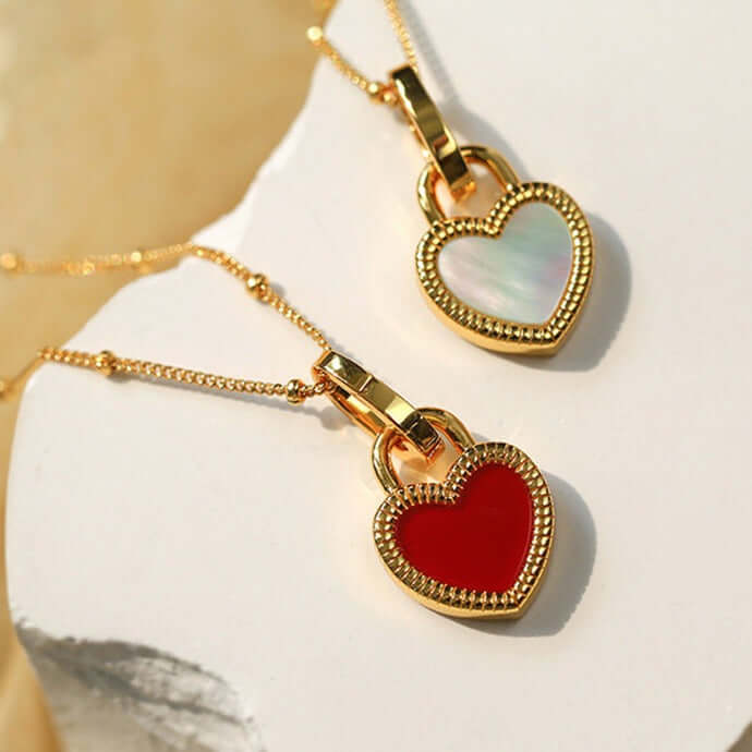 18K Gold Double Sided Heart Pendant Necklace for Women - Elegant Layering Jewelry Gift for Valentine's Day, Anniversary & Special Occasions