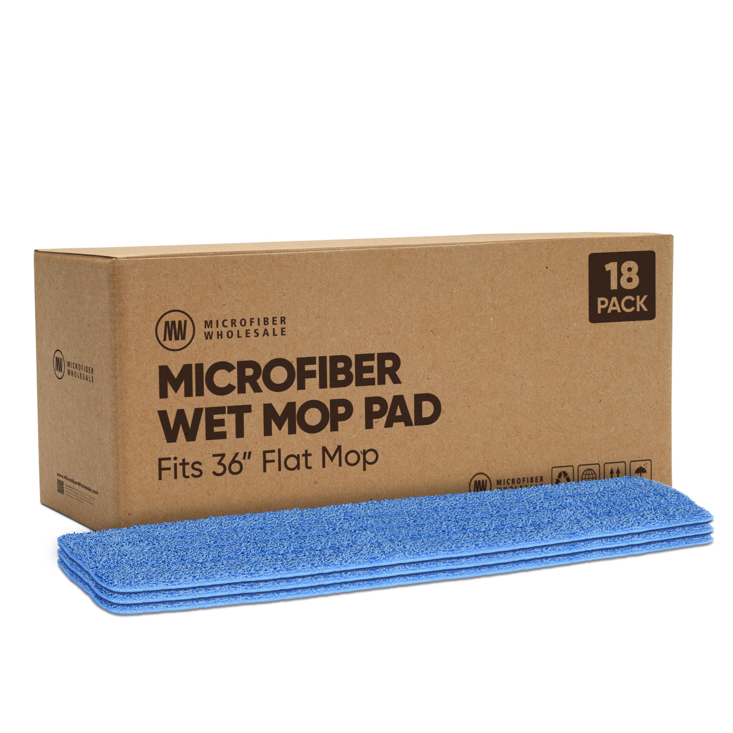 36 Inch Microfiber Mop Pads - 18 Pack Reusable, Machine Washable Replacement Pads for Flat Mop Systems | Compatible with Most Microfiber Mops | Perfect for Hardwood Floors, Tile & Kitchen Cleaning