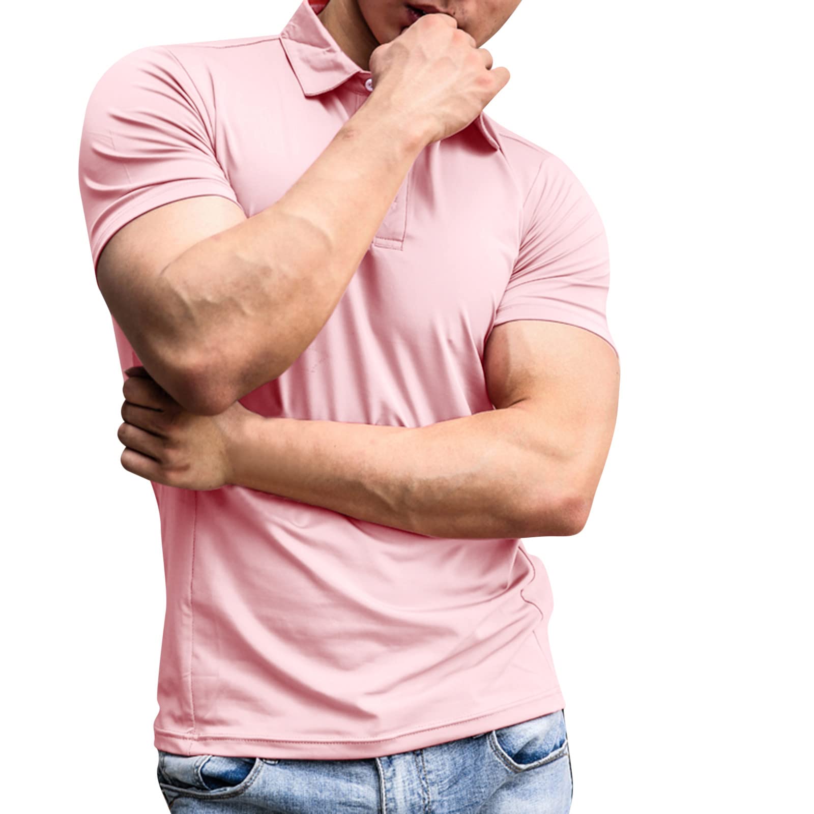 Men's Polo Shirts & V-Neck T-Shirts - Casual Rolled Sleeve Side Split Tunic Tops - Breathable Cotton Blouses for Summer Wear | Perfect for Office, Golf & Weekend Outings