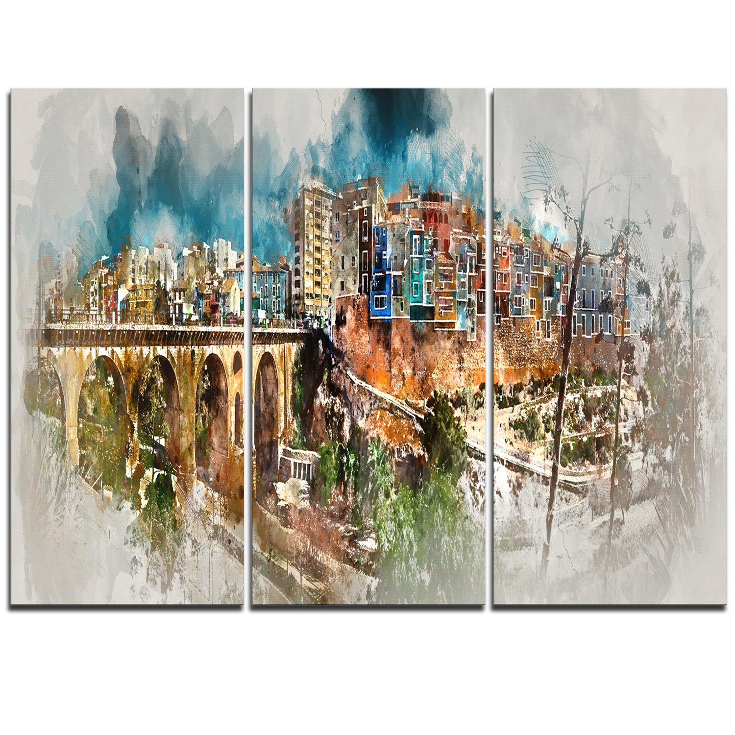 Designart MT11770-3P Villajoyosa Town Digital Panorama Cityscape Metal Wall Art Set (3 Panels) - 28x36 Inches, Vibrant Red - Perfect for Living Room, Bedroom & Office Decor