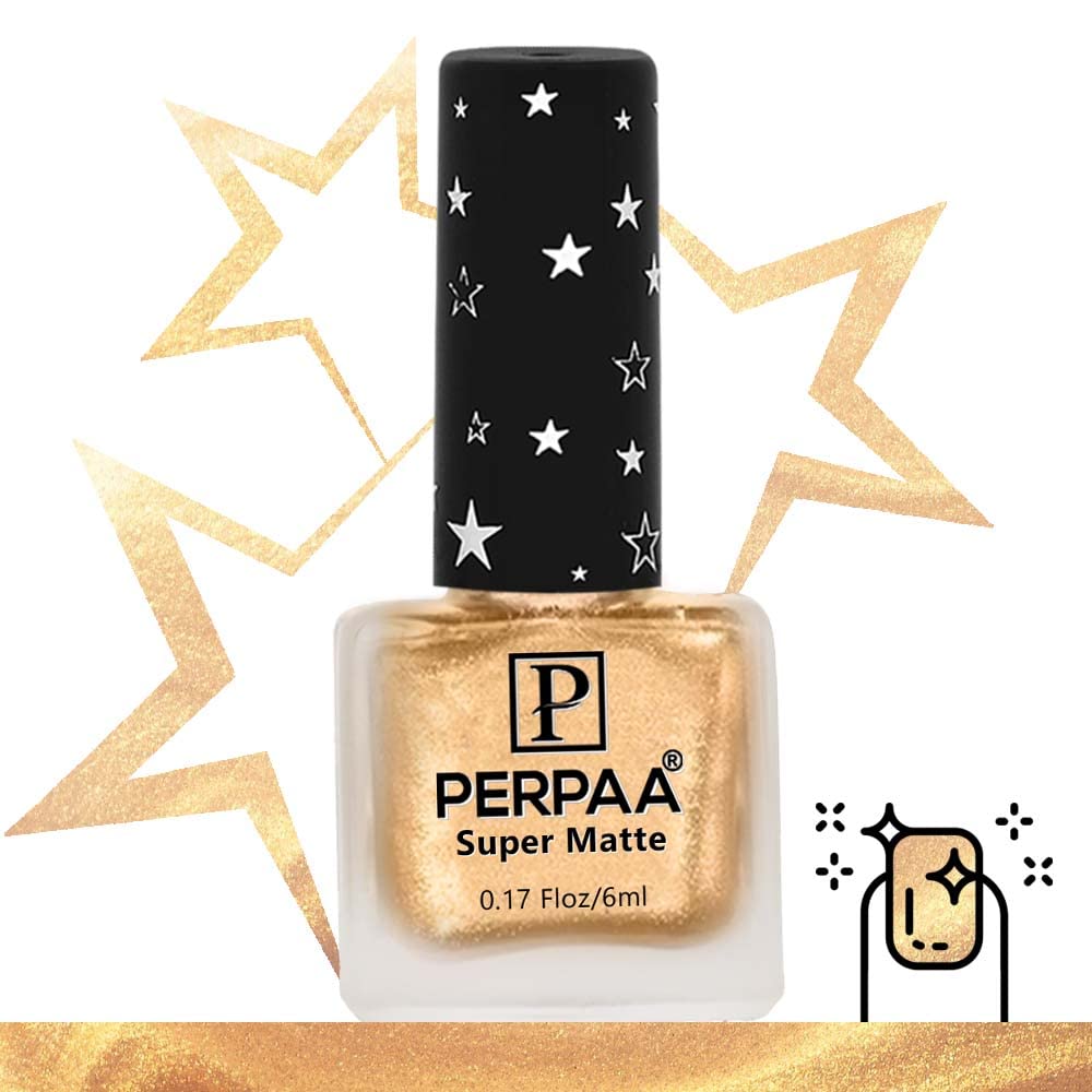 PERPAA® Super Matte Nail Polish Set - 2 Long Lasting Waterproof Colors (Gold & Yellow Beige, 6ml Each) | Non-Chip Matte Finish Nail Art Gift for Women | Perfect for Daily Wear, Parties & Special Occasions
