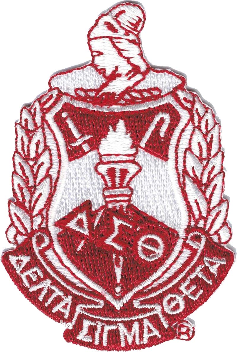 Delta Sigma Theta Crest Iron-On Patch - White 3 Inch Embroidered Greek Letter Applique for Jackets, Bags & DIY Crafts | Sorority Accessories & Sewing Supplies