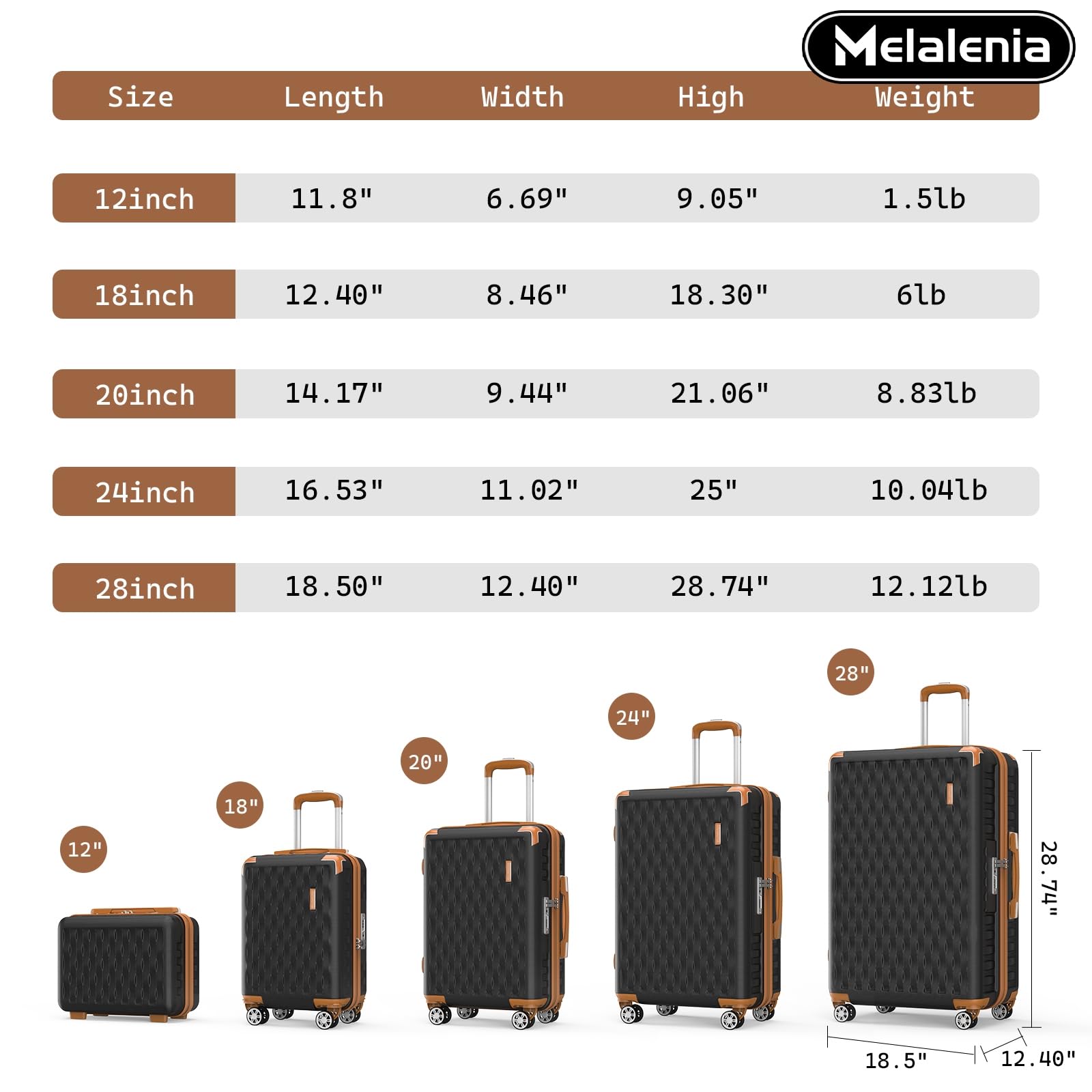 **7-Piece Melalenia Hard Shell Spinner Luggage Set with TSA Lock - Lightweight Suitcase for Women (Black/Brown) - Perfect for Air Travel, Business Trips & Family Vacations**