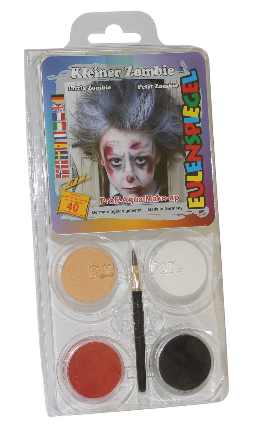 Eulenspiegel 204733 Small Zombie Makeup Kit with Brush & Instructions - 4 Colors | Halloween Costume, Cosplay & Theatrical Makeup Set