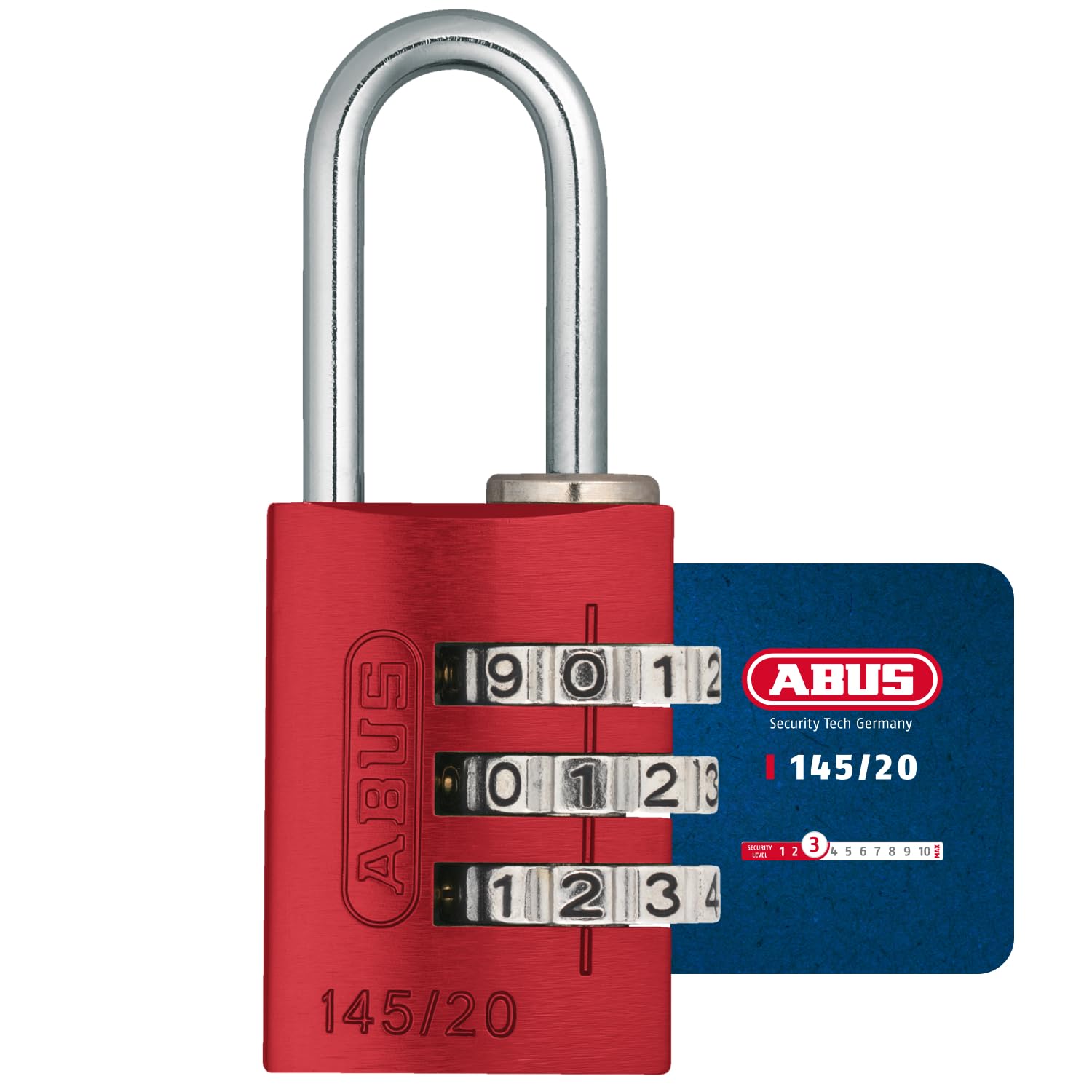 145/20 Heavy Duty Combination Padlock - Secure Keyless Lock for Gym Lockers, Storage Units & Toolboxes - Red