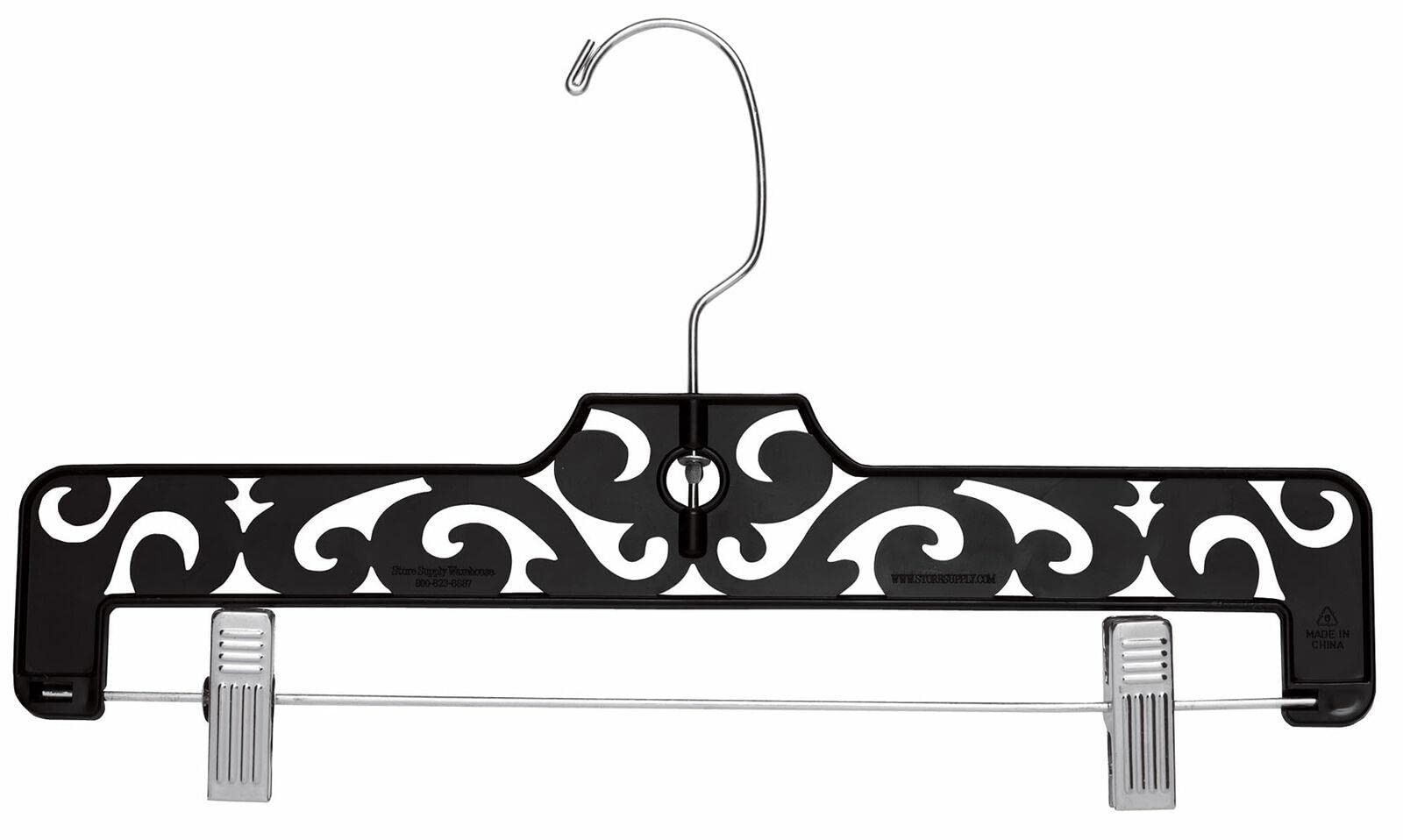 50 Pack Black Carved Plastic Pants Hangers - Heavy Duty Closet Organization for Coats, Dresses & Clothing - Space Saving & Non-Slip for Wardrobe & Laundry Room Storage