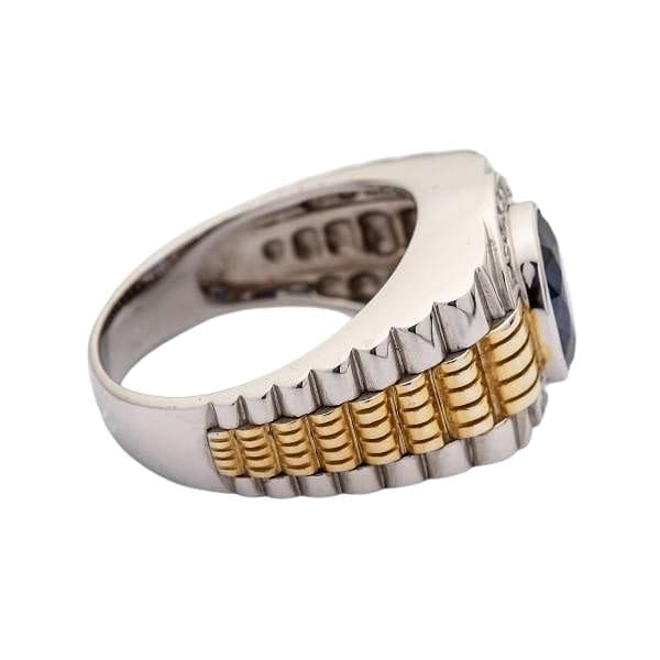 Luxury Sapphire & Gold Sterling Silver Two-Tone Men's Rolex Ring – Perfect for Weddings, Gifts & Formal Occasions