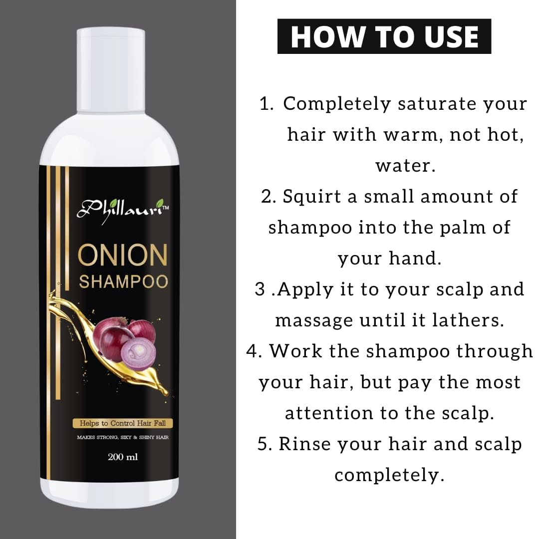Phillauri Onion Hair Shampoo for Hair Fall Control & Anti-Dandruff Treatment | 200ml | Promotes Hair Growth & Scalp Health | Perfect for Daily Use & Damaged Hair Care