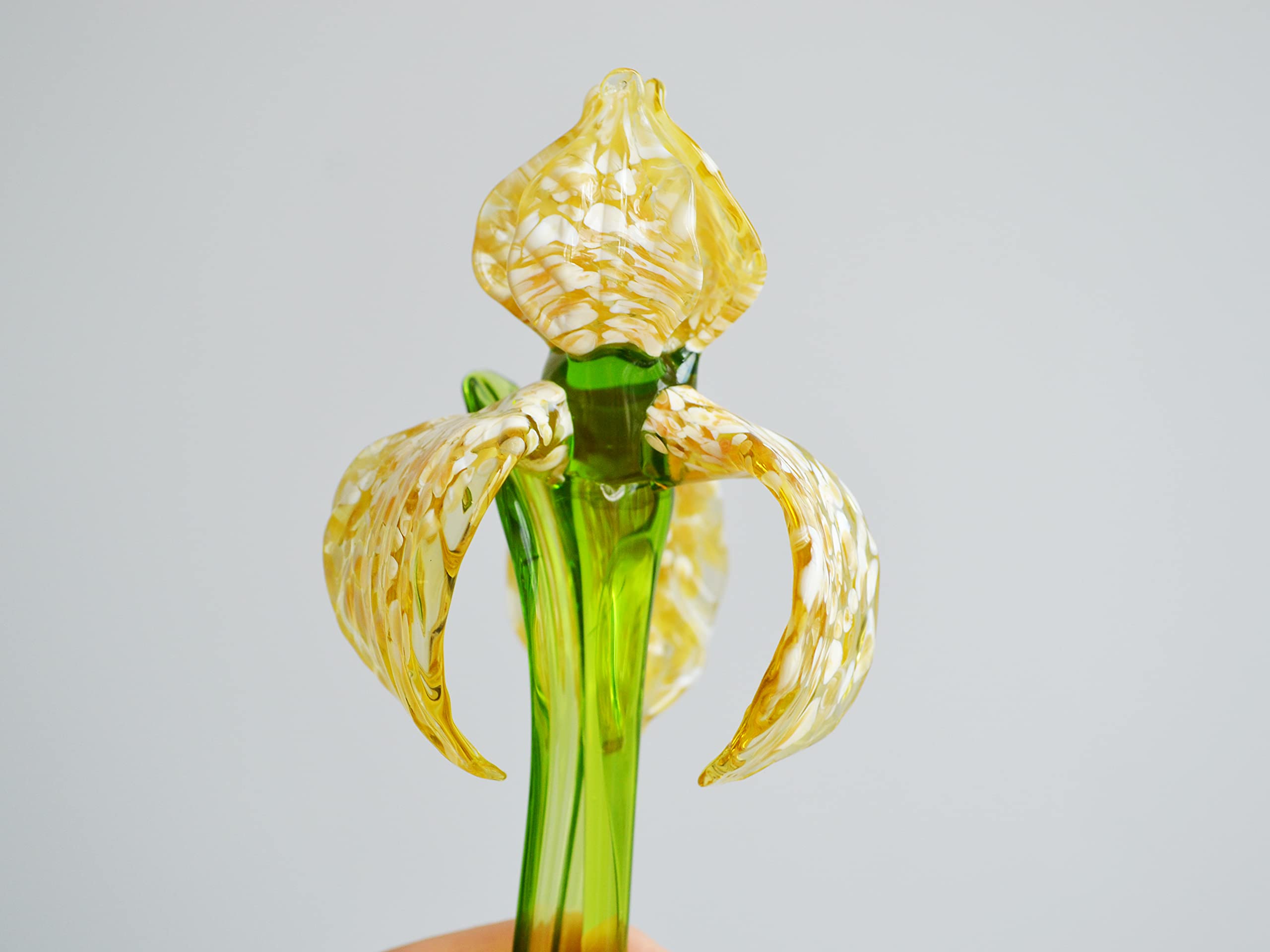 Hand-Blown Glass Iris Flower Sculpture - Yellow Art Glass Figurine for Home Decor, Garden Ornament, Unique Gift Idea | Perfect for Table Centerpieces, Wedding Decorations & Spring Garden Accents
