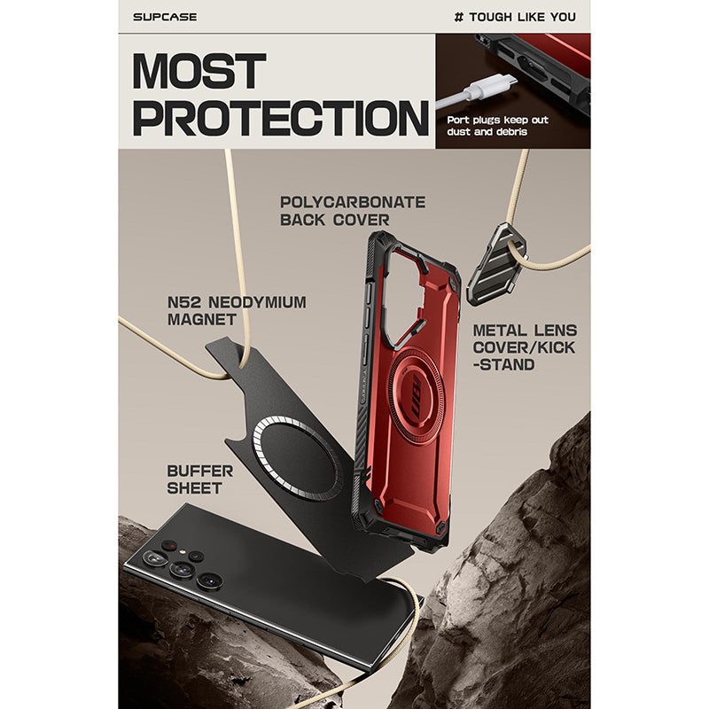 Samsung Galaxy S24 Ultra Unicorn Beetle Pro MAG XT Bumper Case - Shockproof Protective Cover with Magnetic Ring (Metallic Red) | Perfect for Outdoor Adventures, Work & Daily Use