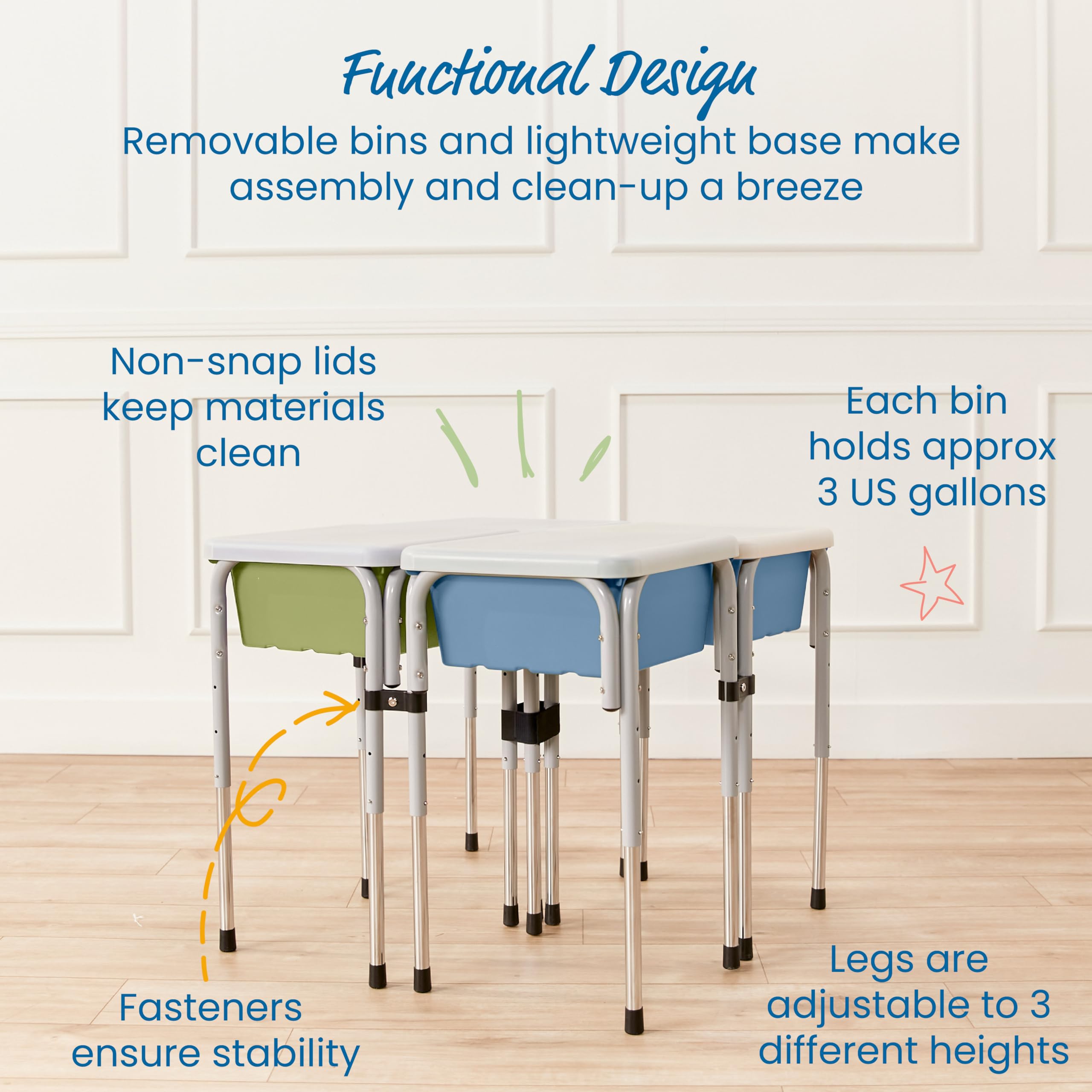 ECR4Kids 4-Station Adjustable Sand and Water Play Table with Sensory Bins - Fern Green & Powder Blue for Kids Indoor/Outdoor Sensory Play, Preschool Learning Activities, and Backyard Fun