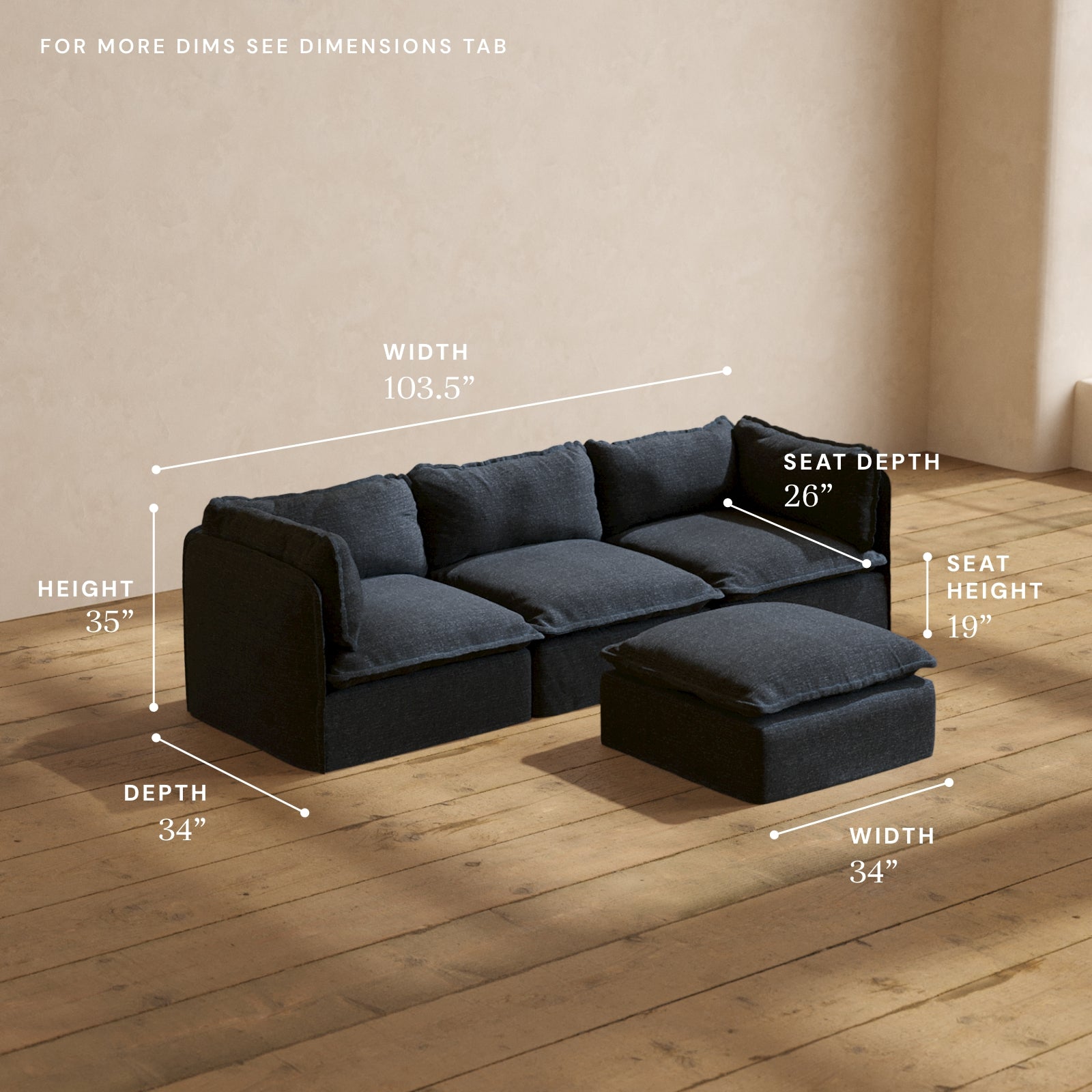 Premium Modular Performance 3-Seater Sofa with Ottoman in Indigo Blue | Luxe Fabric Blend | Perfect for Living Rooms, Home Theaters & Cozy Spaces