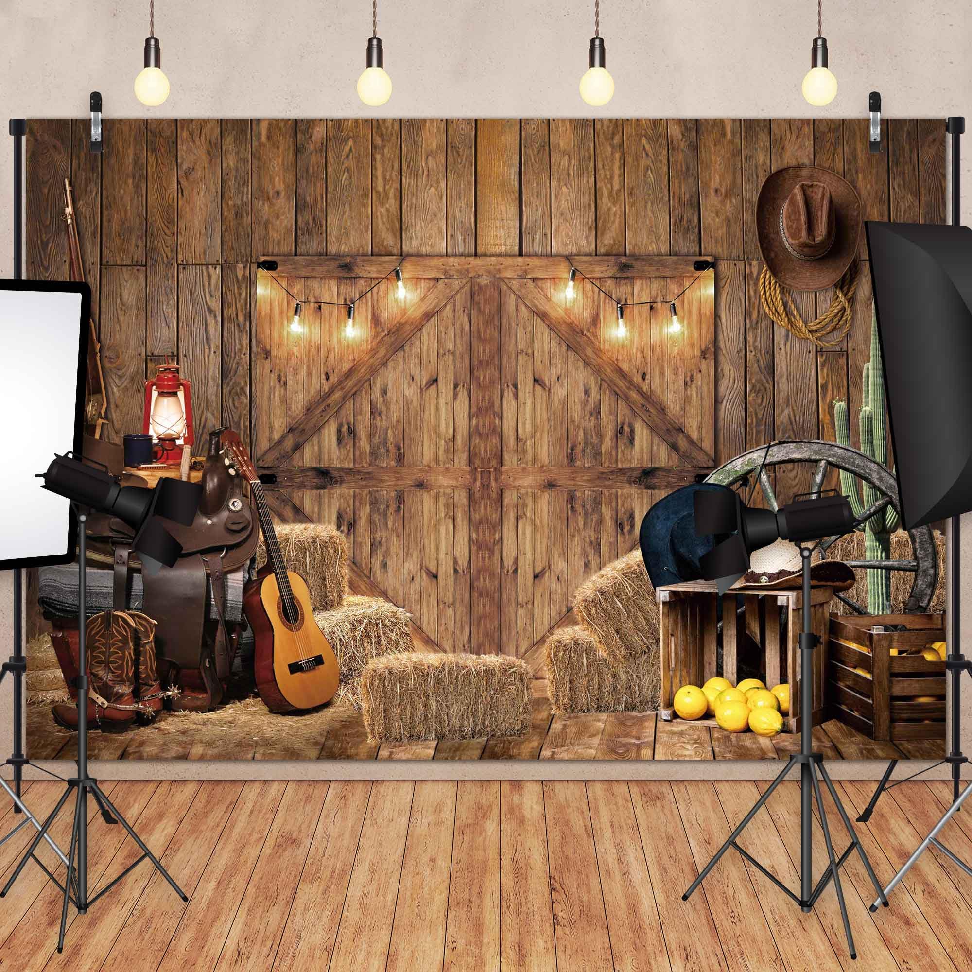 8x6FT Rustic Farmhouse Photography Backdrop - Polyester Fabric Barn Door Background for Western Cowboy, Birthday Parties, Baby Showers & Photo Booth Decor (Fall Harvest Theme) | Perfect for Seasonal Events, Family Portraits and Social Media Content Creation