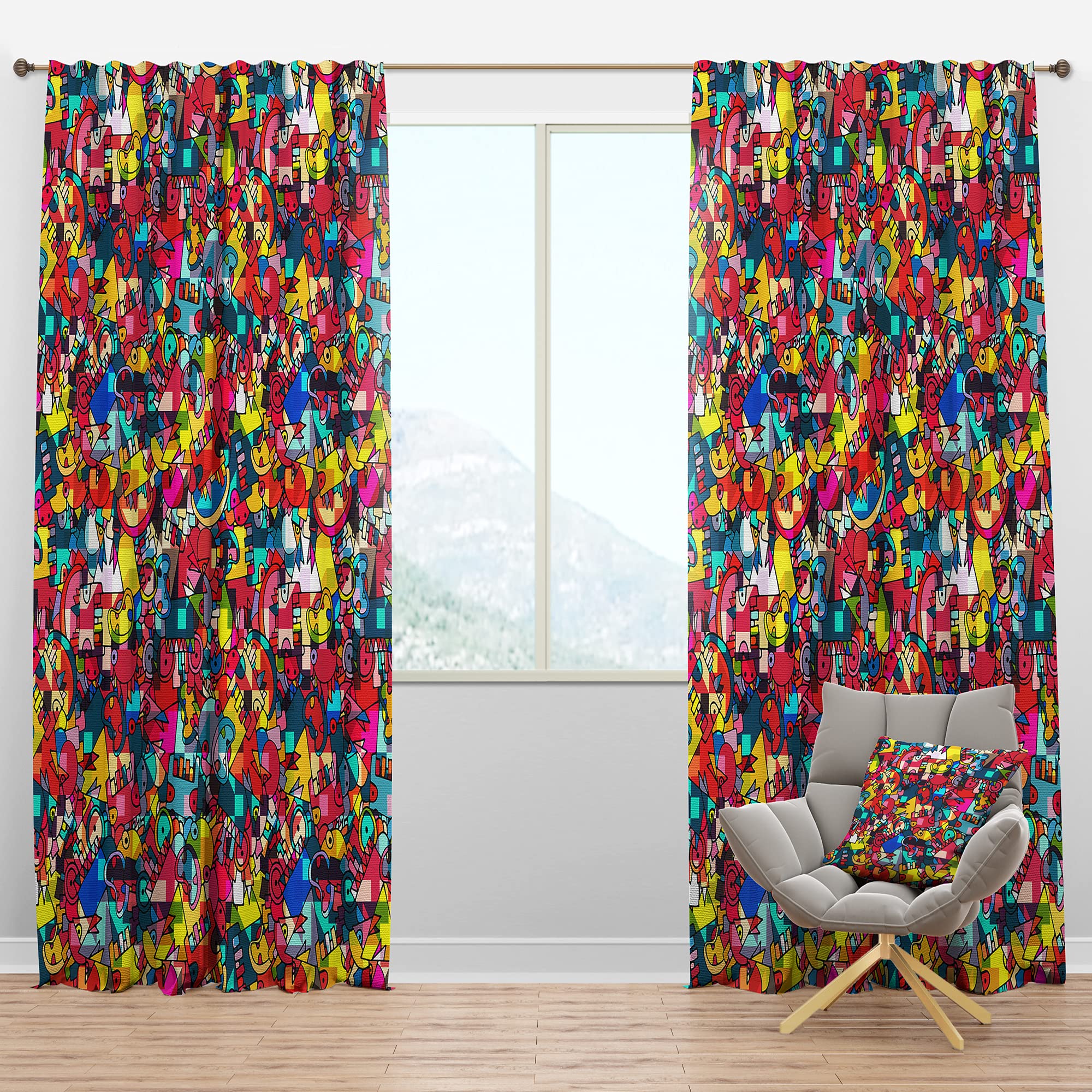 DesignQ Blackout Curtains - Abstract Geometric Monster Print Thermal Insulated Drapes for Bedroom & Living Room (52x108, Single Panel) - Perfect for Light Blocking, Privacy & Energy Efficiency