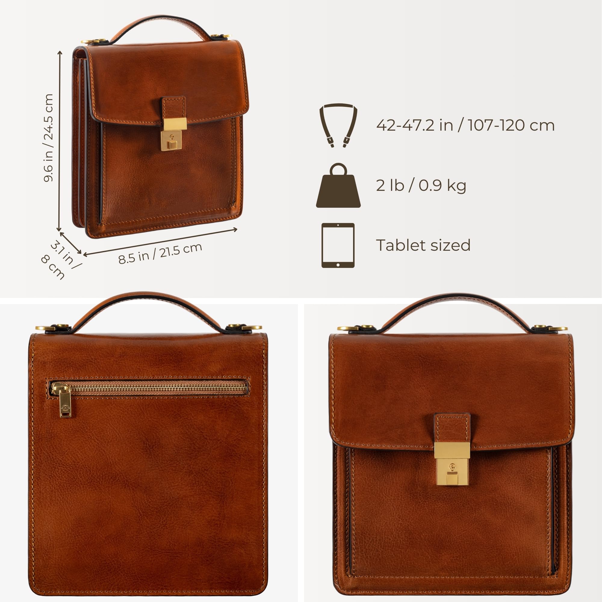 Premium Italian Leather Messenger Bag for Men - Durable Crossbody Briefcase with Time Resistance - Includes Gift Box - Perfect for Business, Travel & Daily Commute