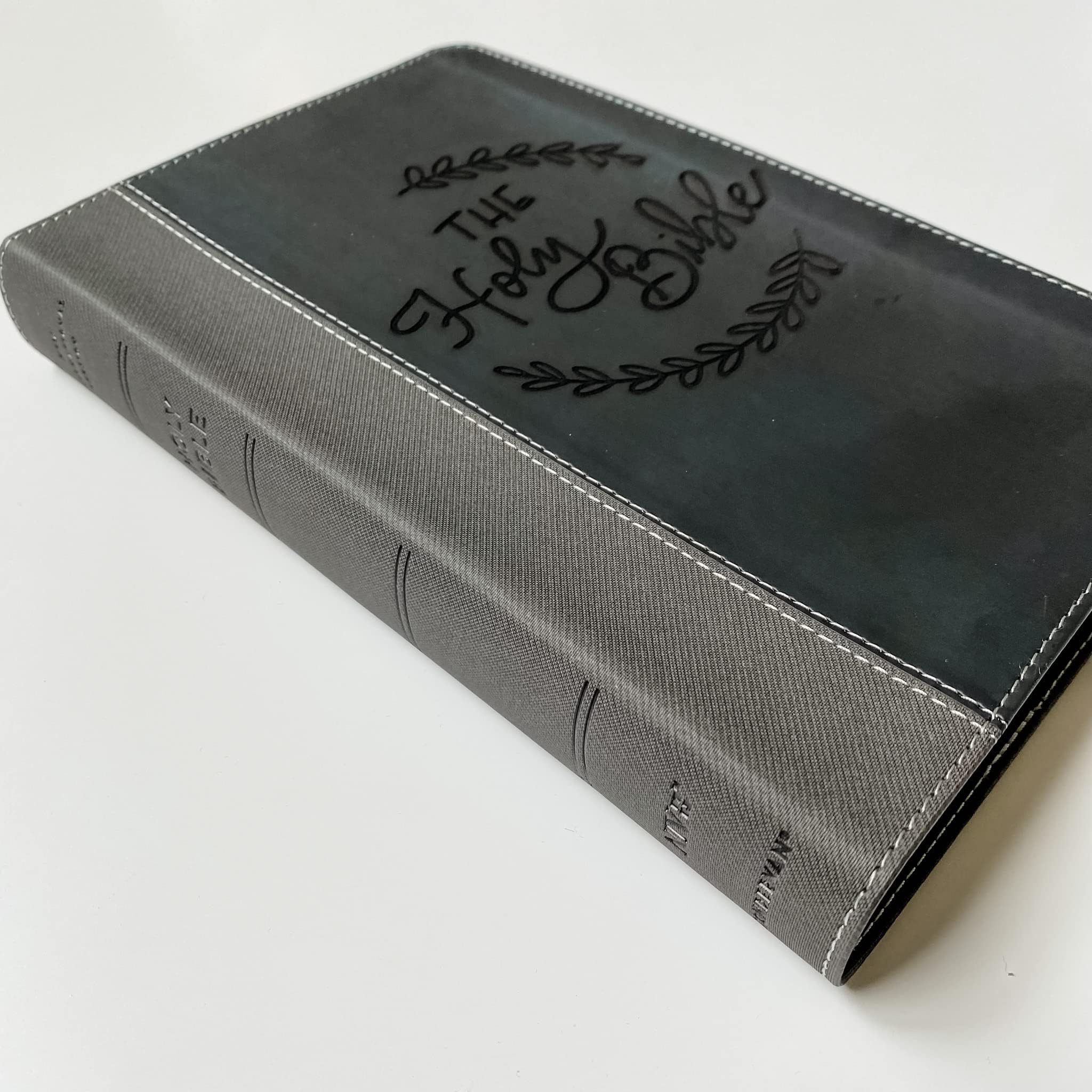 Personalized NIV Black/Gray Leathersoft Bible with Hand Lettering & Laser Engraving - Custom Name Engraving Available - Perfect Gift for Weddings, Baptisms, Graduations & Birthdays - Ideal for Daily Devotion, Bible Study & Spiritual Growth