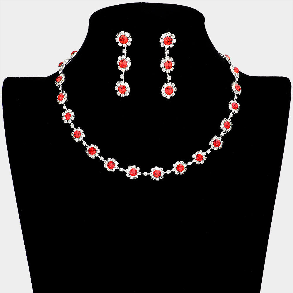 Floral Red Crystal Rhinestone Small Collar Necklace Set - Elegant Pageant & Prom Jewelry for Women | Perfect for Weddings, Parties & Special Occasions