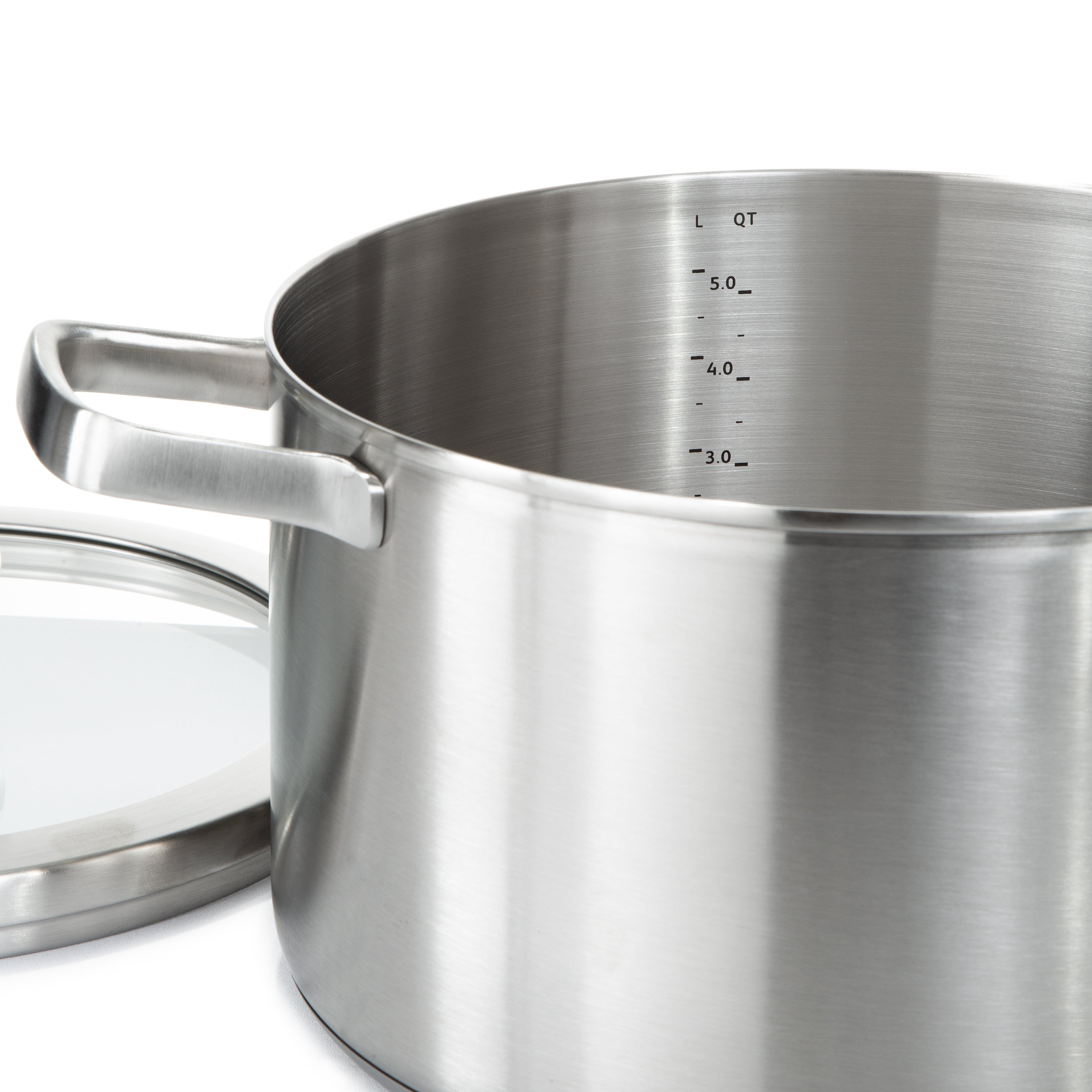 BergHOFF Leo Graphite 4-Piece Cookware Set with Glass Lids | Recycled 18/10 Stainless Steel Pots & Pans | Non-Stick Induction Compatible for Everyday Cooking & Entertaining