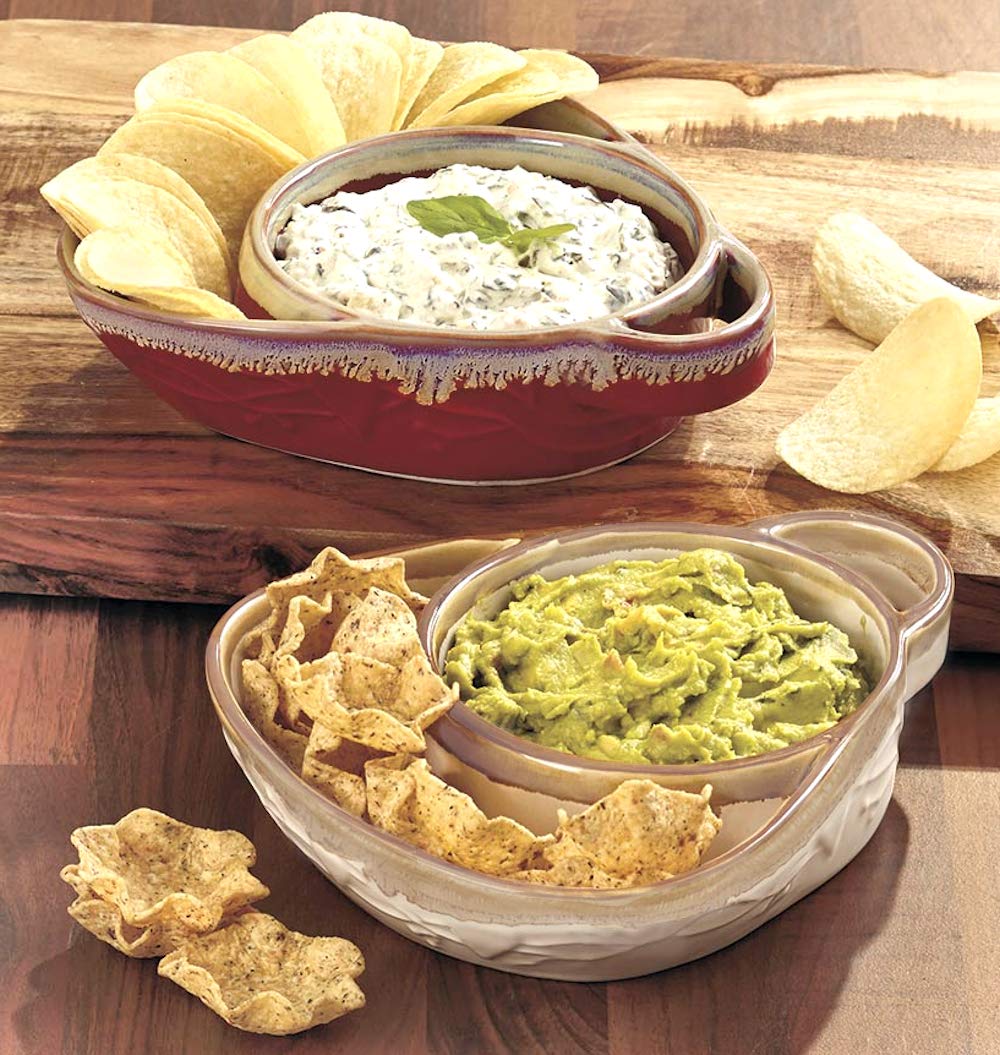 Premium Stoneware Soup & Side Bowls Set of 2 - Chip & Dip Serving Dishes in Cream & Red by Roe & Moe | Perfect for Entertaining, Party Snacks & Family Dinners