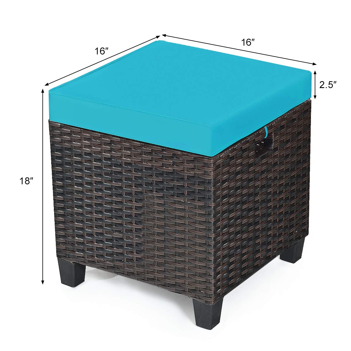 2PCS Rattan Wicker Ottoman Set with Removable Cushions - Patio Footstool & Footrest Seat - Outdoor Wicker Furniture for Home, Garden, Backyard (Turquoise) - Perfect for Relaxing on Your Deck or Poolside Lounge