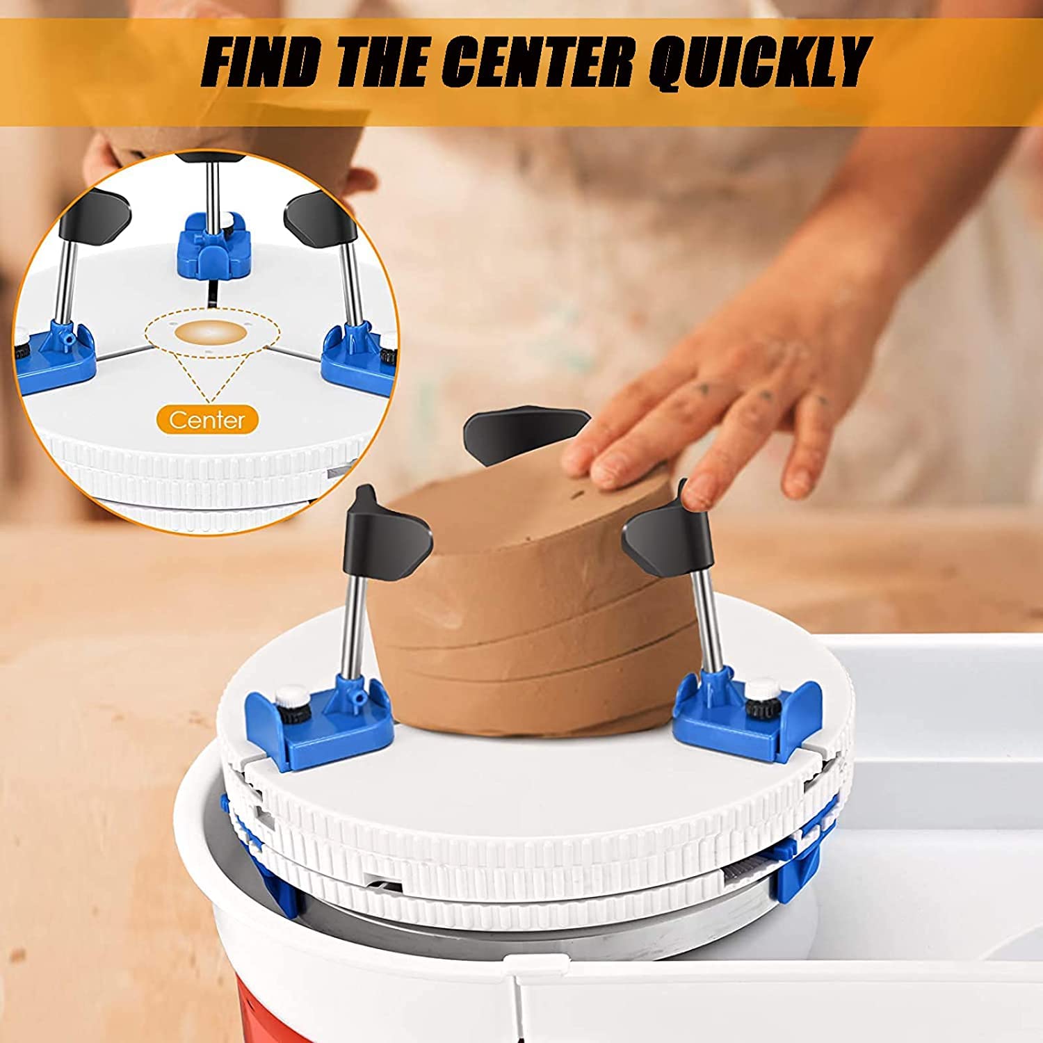Adjustable Pottery Ceramics Clips Tools - 4-Piece Pottery Spinner & Trimming Tools Set with Turntable Clamp - Professional Pottery Repair & Sculpting Wheel for Ceramic Artists - Perfect for Studio Work, Classroom Projects & DIY Pottery Making