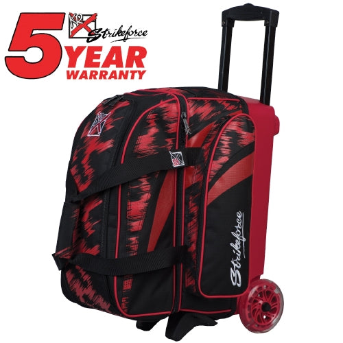KR Strikeforce Cruiser Scratch Red Double Roller Bowling Ball Bag - Durable & Spacious for 2 Bowling Balls, Shoes & Accessories - Perfect for League Play, Tournaments & Practice Sessions