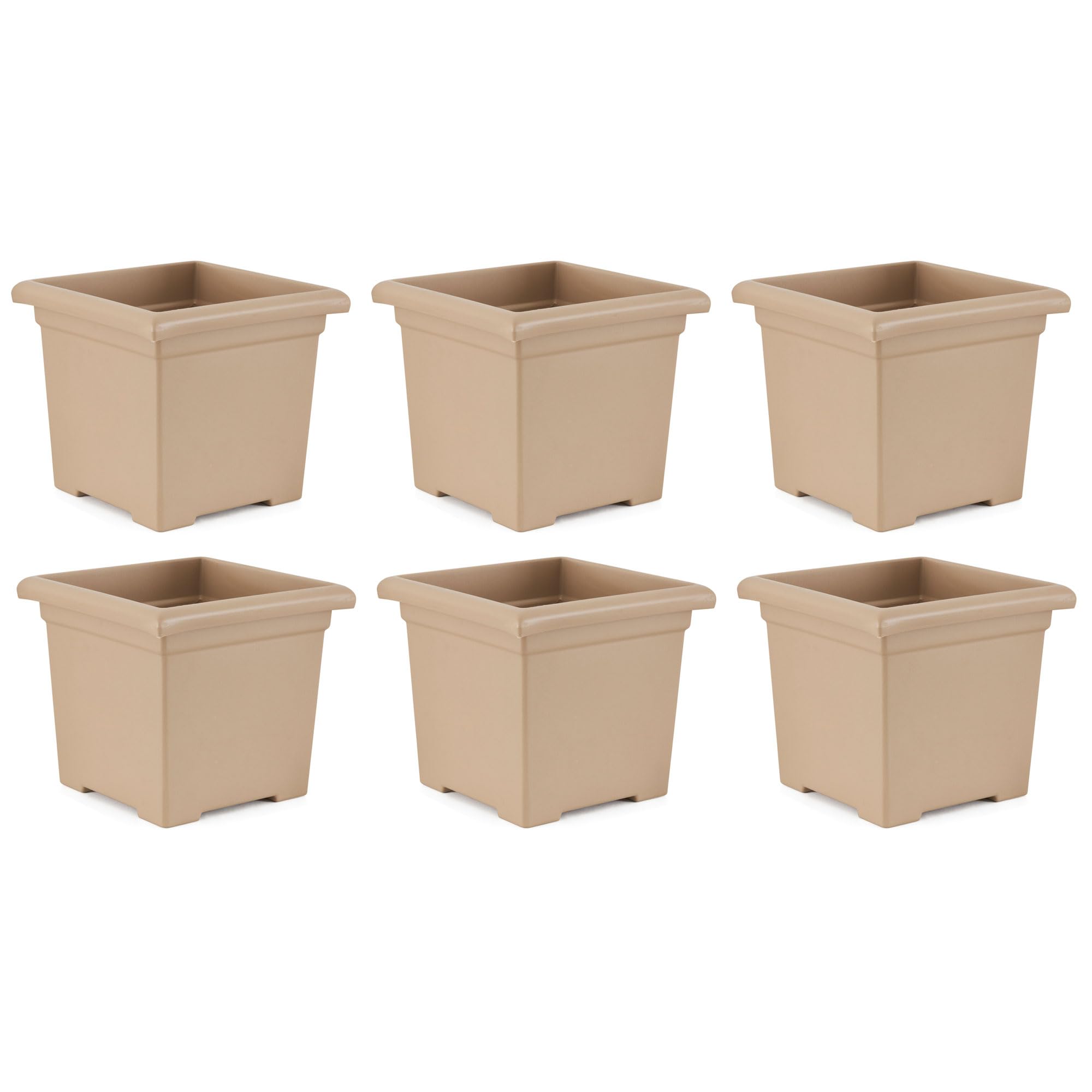 HC Companies 13.25 x 15.5 Inch Square Planter Pot - Indoor/Outdoor Flower Pot for Plants, Vegetables, Succulents - Durable Sandstone Tan (6 Pack) - Perfect for Patio, Garden, Balcony & Home Decor