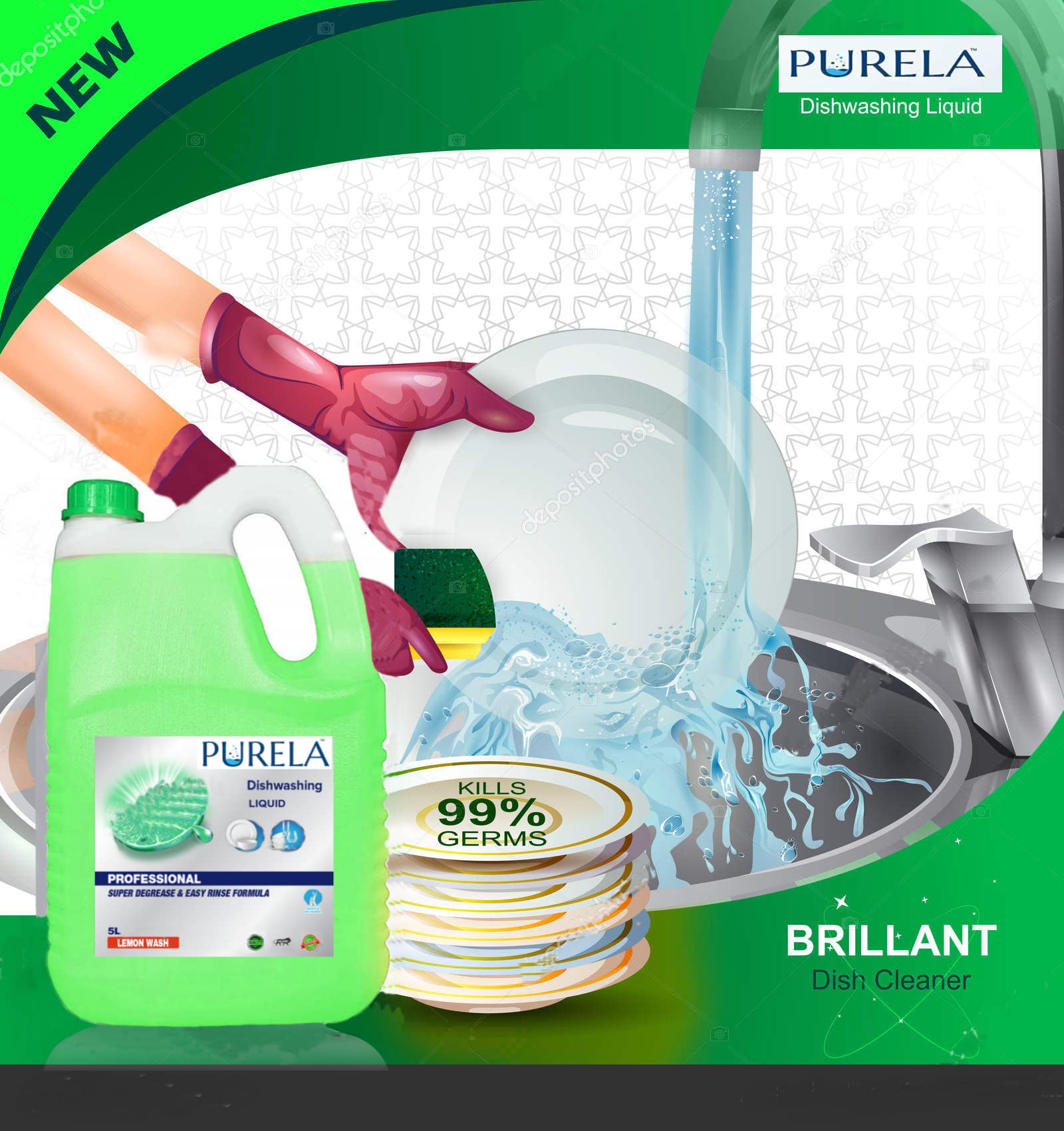 **5L Lime & Basil Scented Dishwashing Liquid Gel - No Residue, Gentle on Hands - Perfect for Kitchen, Restaurant & Home Use**