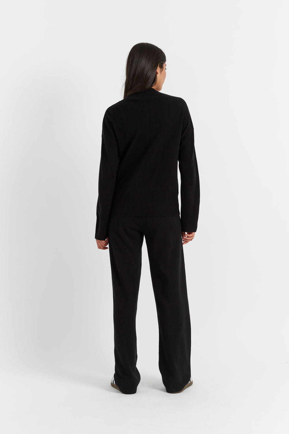 Premium Black Wool Cashmere Wide Leg Lounge Pants for Women - Soft & Warm High Waisted Comfort Pants for Relaxing at Home, Travel & Yoga