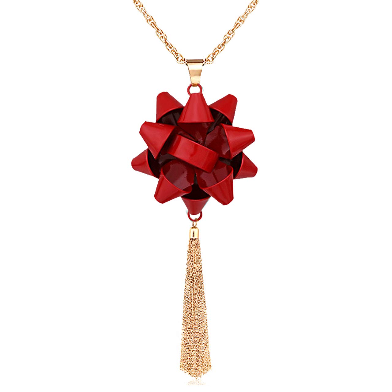 Christmas Gifts for Women - Elegant Xmas Bow Pendant Necklace with Tassel Chain, Long Layering Necklaces for Holiday Parties & Festive Occasions
