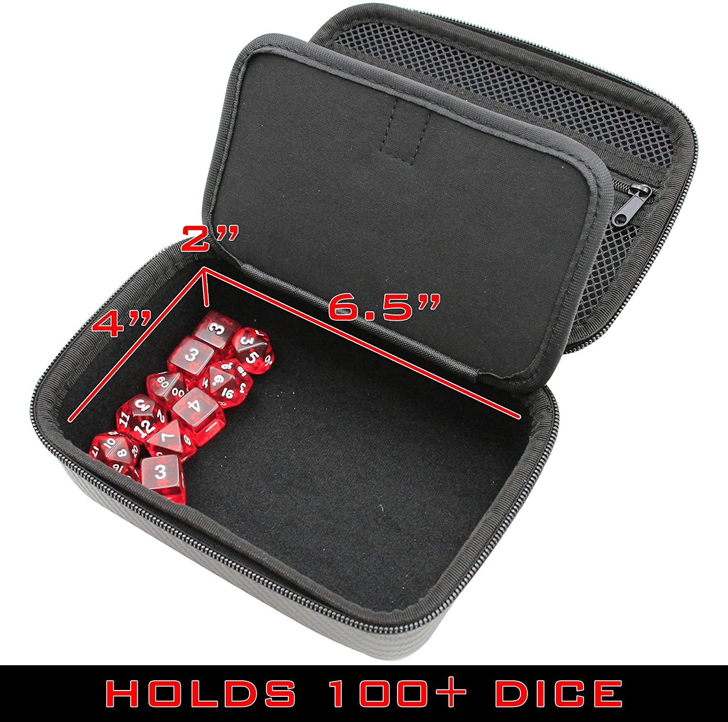 CASEMATIX Hard Shell Travel Dice Case for 100+ RPG & DND Dice - Padded Interior Divider & Wrist Strap - Protective Storage Box for Tabletop Gaming, Dungeons & Dragons, MTG Accessories - Perfect for Gamer Travel & Game Nights