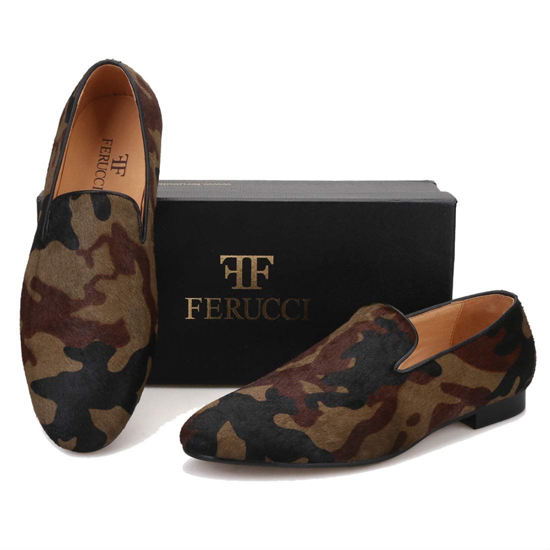 FERUCCI Men's Dark Brown Horse Hair Camouflage Loafers - Comfortable Slip-On Casual Shoes for Indoor/Outdoor Wear, Office & Home Use