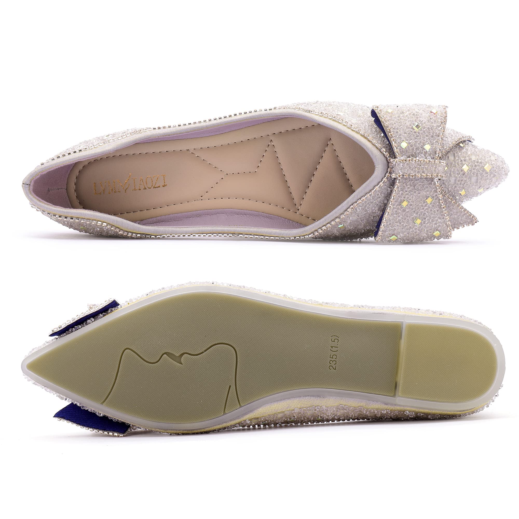 Sparkly Rhinestone Pointed-Toe Flats for Women - Elegant Glitter Flower Wedding Shoes - Comfortable Dress Flats for Bridesmaids, Prom & Evening Events