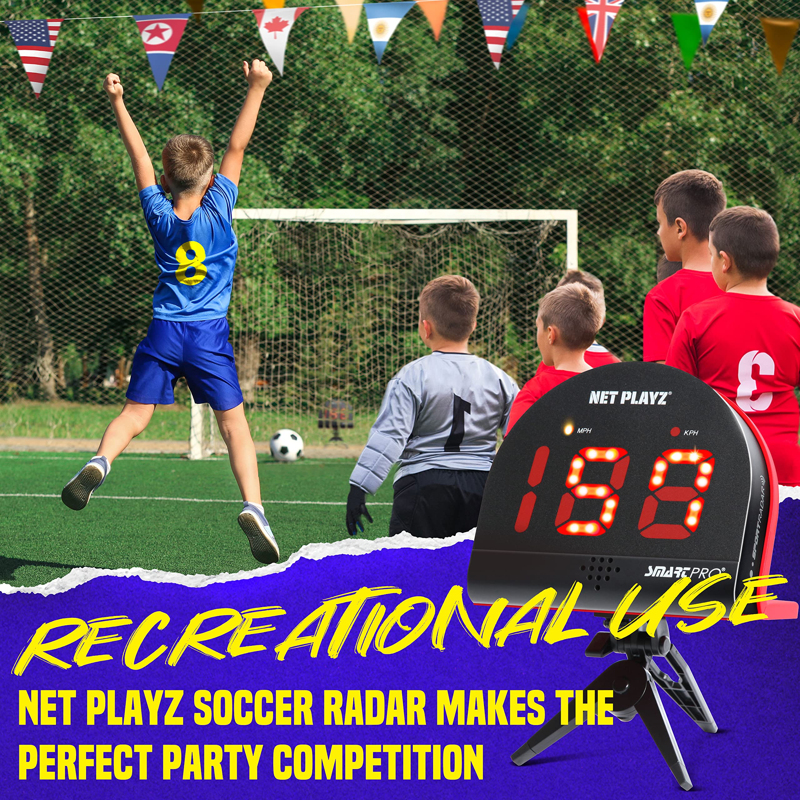 NET-PLAYZ Soccer Speed Radar Gun - Hands-Free Shot Power Detector for Training & Practice | Measure Kick Velocity, Improve Accuracy | Perfect Soccer Gifts for Players & Coaches | Ideal for Backyard Drills, Team Practices & Skill Development