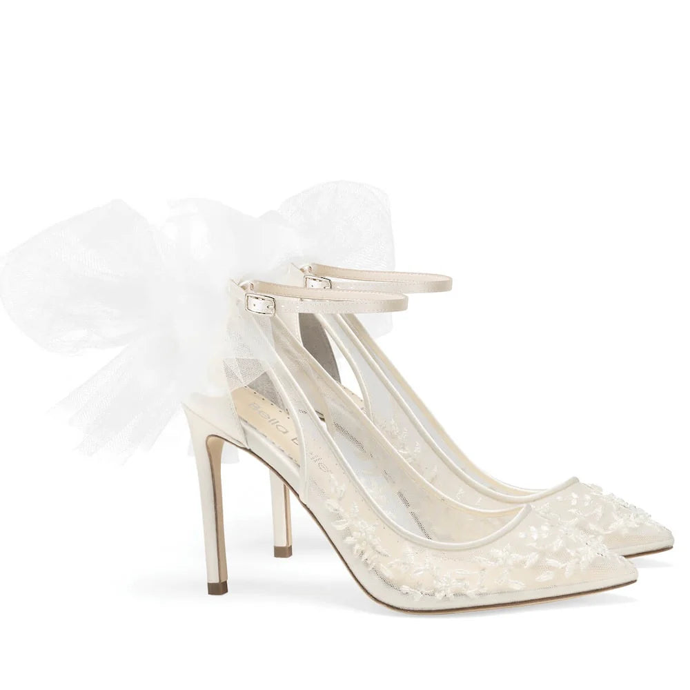 Edna Floral and Tulle Bow Pump - Elegant Women's Dress Shoes for Weddings, Parties & Special Occasions