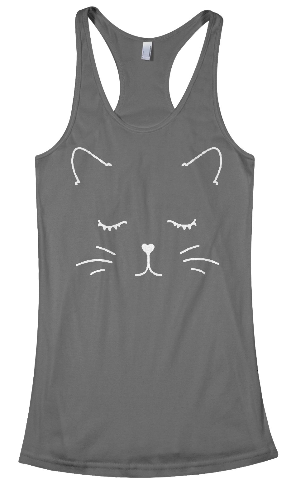 Threadrock Women's White Kitty Cat Face Racerback Tank Top - Cute Graphic Summer T-Shirt for Casual Wear, Beach Outfits & Cat Lovers