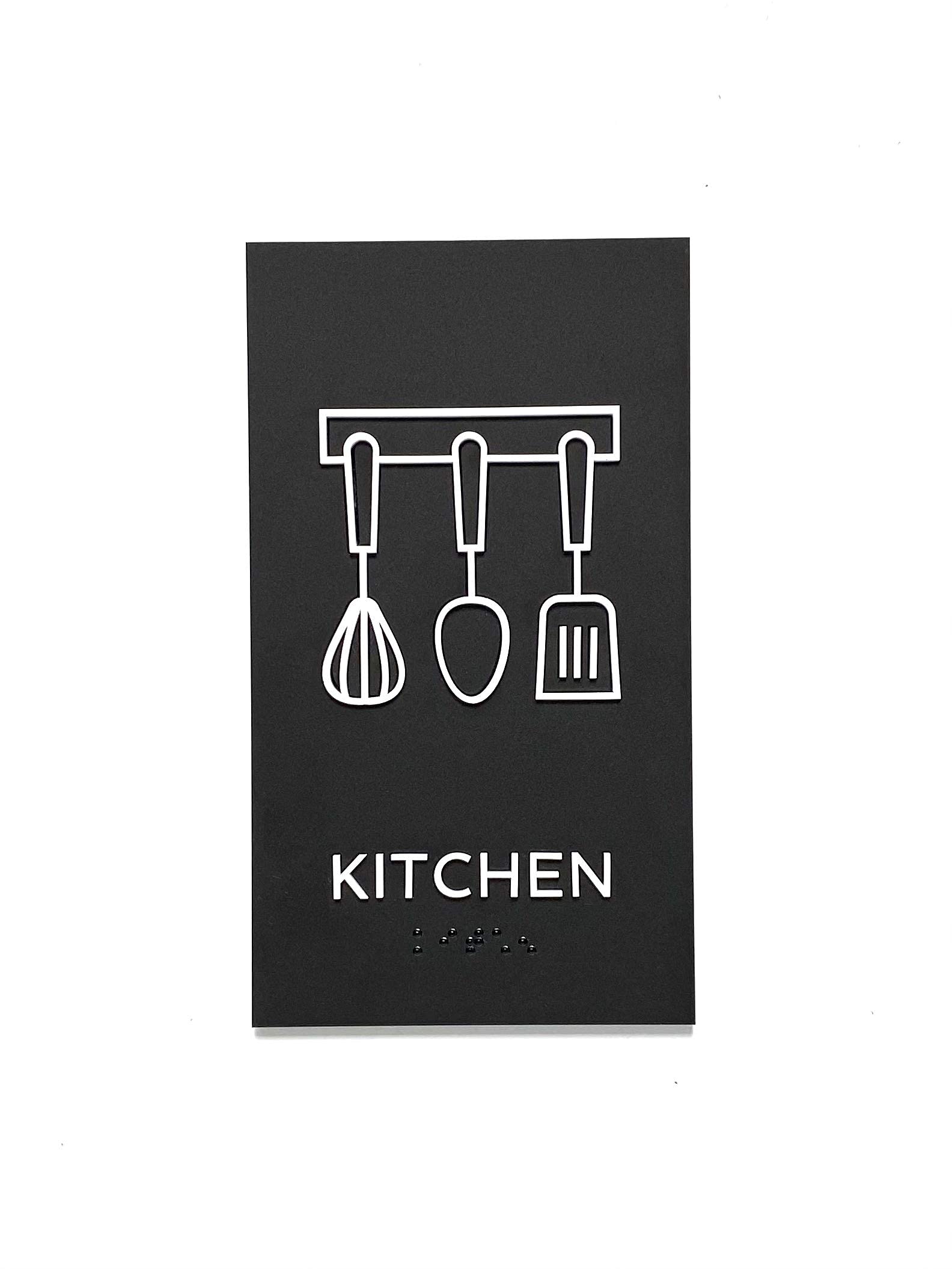 ADA Compliant Kubik Letters Kitchen Sign - Modern Design with Grade 2 Braille for Restaurants, Offices & Homes - Includes 3M Double Sided Tape for Easy Installation