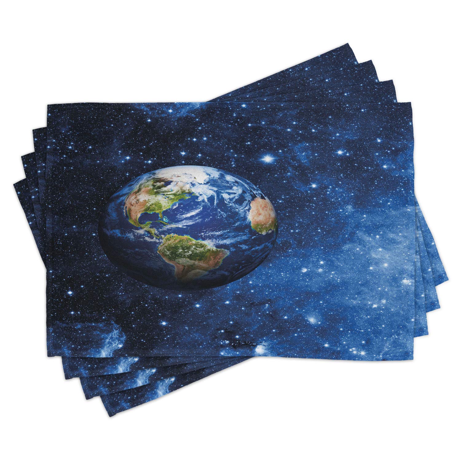 Ambesonne Space-Themed Place Mats Set of 4 - Solar System Planet Earth Design with Stars, Washable Fabric Table Mats for Dining Room & Kitchen Decor (Blue Green) | Perfect for Sci-Fi Lovers, Astronomy Enthusiasts & Space-Themed Parties