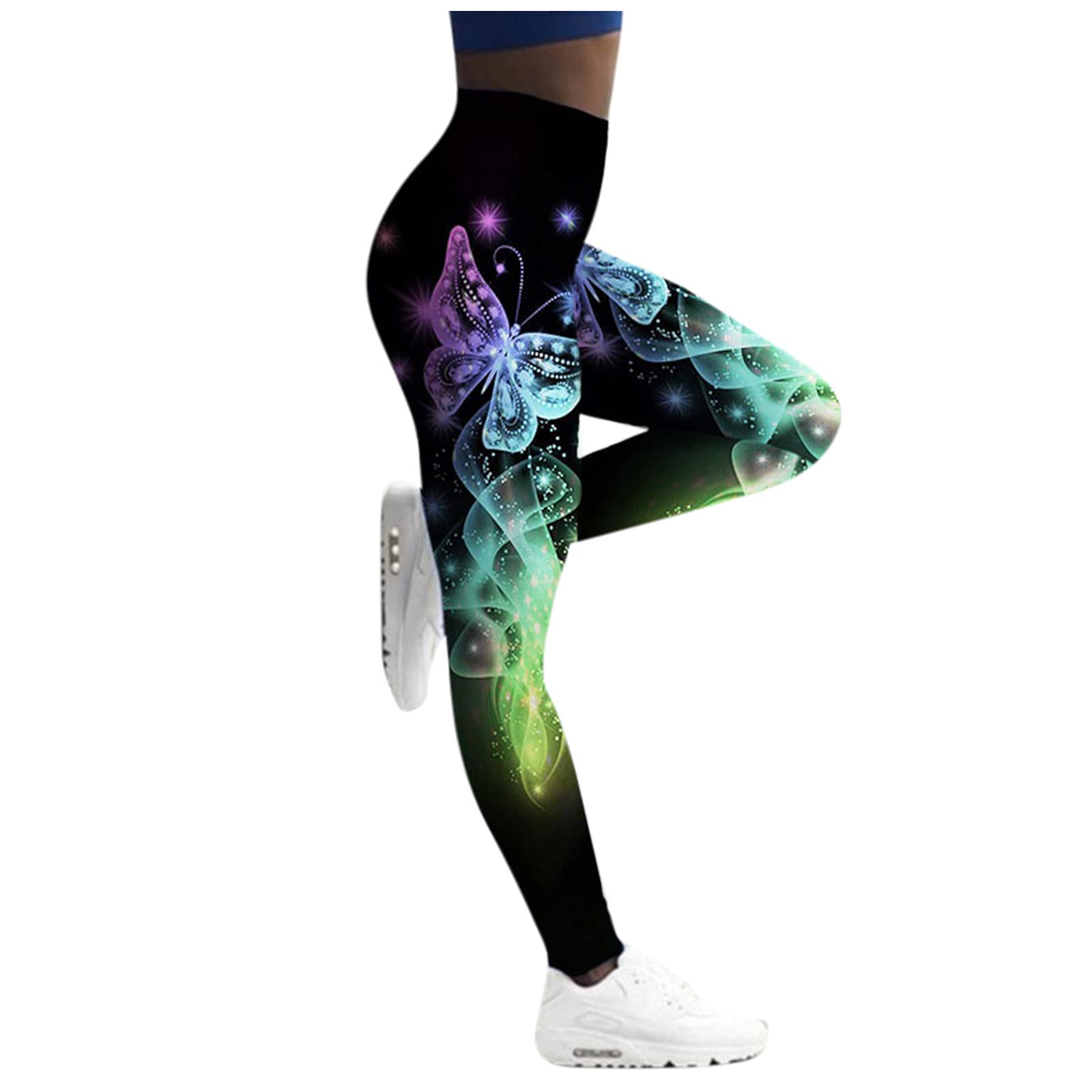 Women's High Waist Butt Lifting Workout Leggings - Bright & Fancy Butterfly Print Yoga Pants for Gym, Running & Nightwear | Comfortable & Stylish Activewear