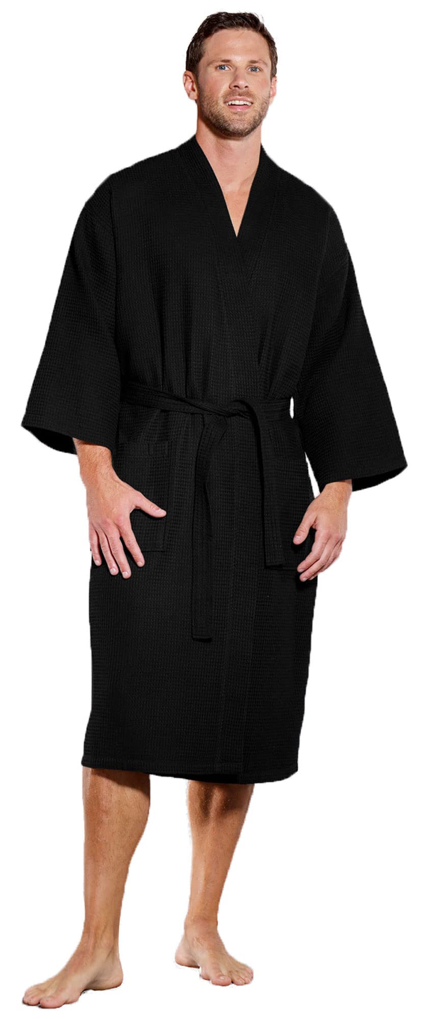 Lightweight Long Waffle Kimono Spa Robe for Men - Soft & Breathable Turkish Cotton Bathrobe - Perfect for Spa, Lounge & Home Relaxation