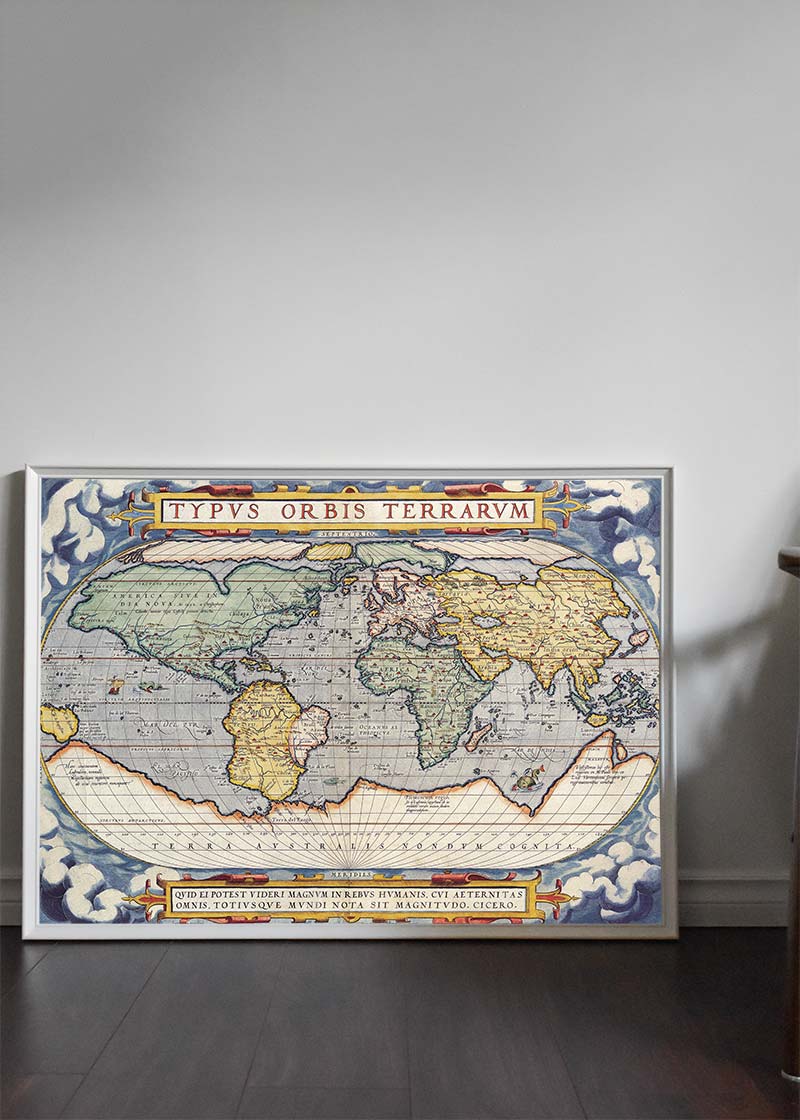 Antique World Map by Abraham Ortelius - Vintage Wall Decor, Historical Gift & Collector's Item for Home, Office or Classroom Display