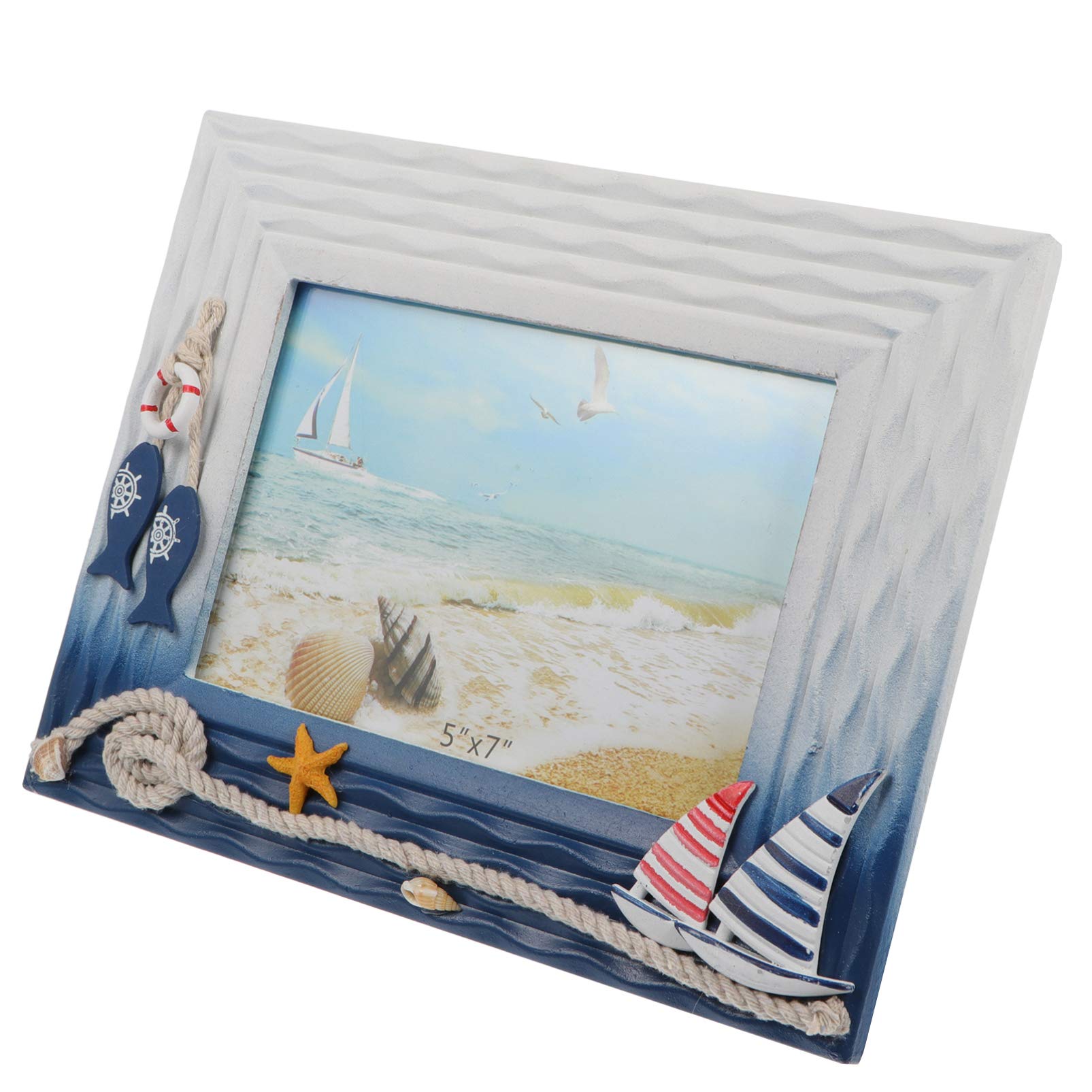 Garneck Nautical Photo Frame - Mediterranean Style Wooden Shell Sculpture Picture Frame - Rustic Wall Decor for Beach House, Coastal Living Room & Vacation Home Décor