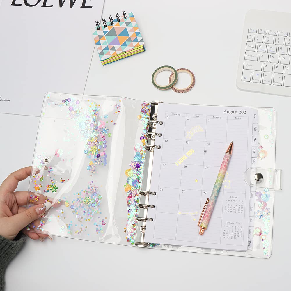Glitter Quicksand Soft PVC A5 Binder Cover - 6 Ring Planner Protector with Snap Button Closure for Loose Leaf, School, Office & Home Organization | Durable & Stylish Folder for Students, Professionals & Stationery Lovers