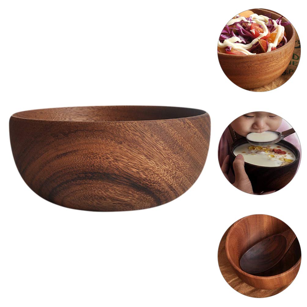 DOITOOL Handmade Wooden Salad Bowl Set - Natural Wood Serving Bowls for Fruits, Snacks, Desserts & Soup - Eco-Friendly Kitchenware for Home Dining & Party Serving