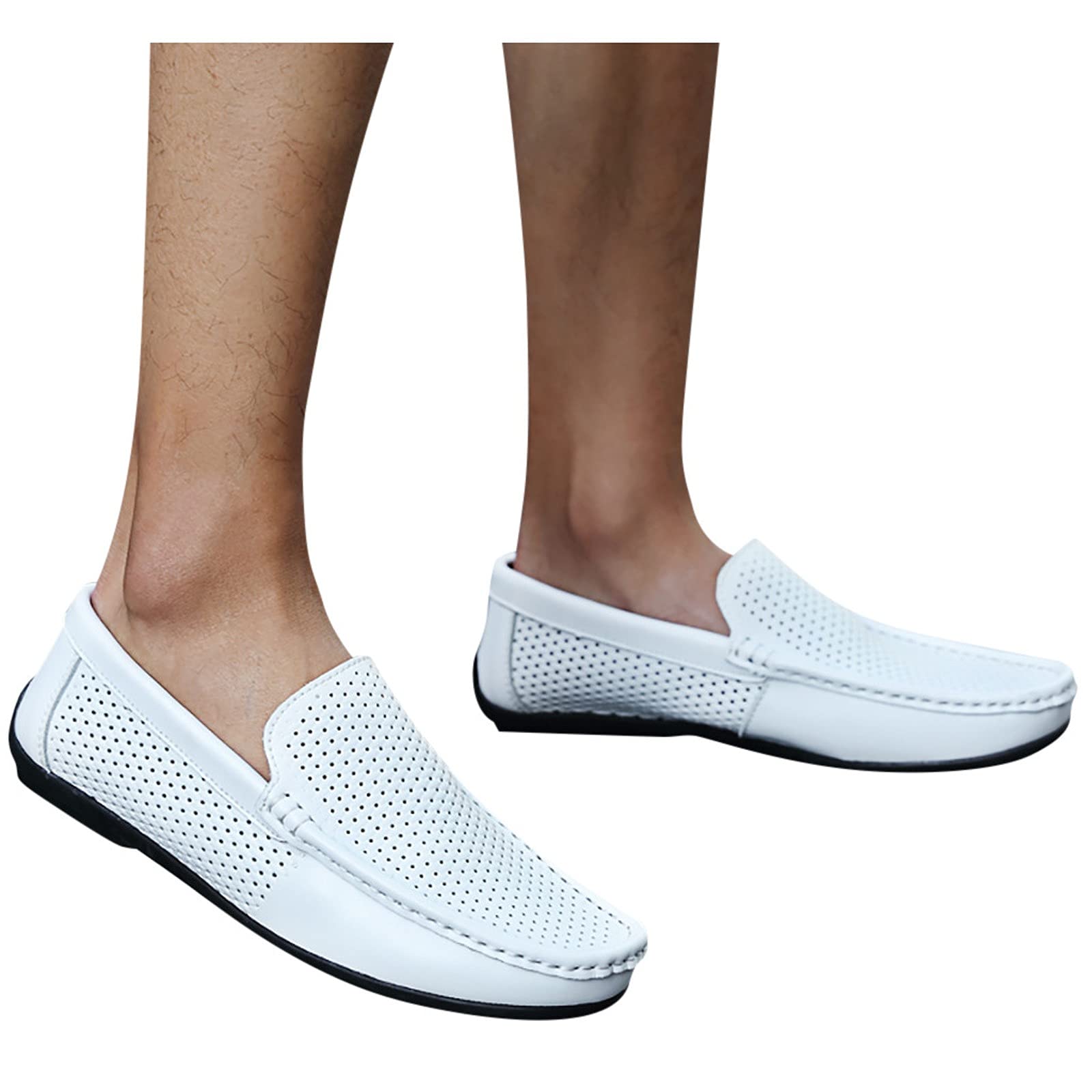 Breathable Hollow Leather Shoes for Men - Summer Fashion Casual Shoes with Cool Hole Design, Comfortable & Stylish for Outdoor, Office & Daily Wear (White, Size 8.5)