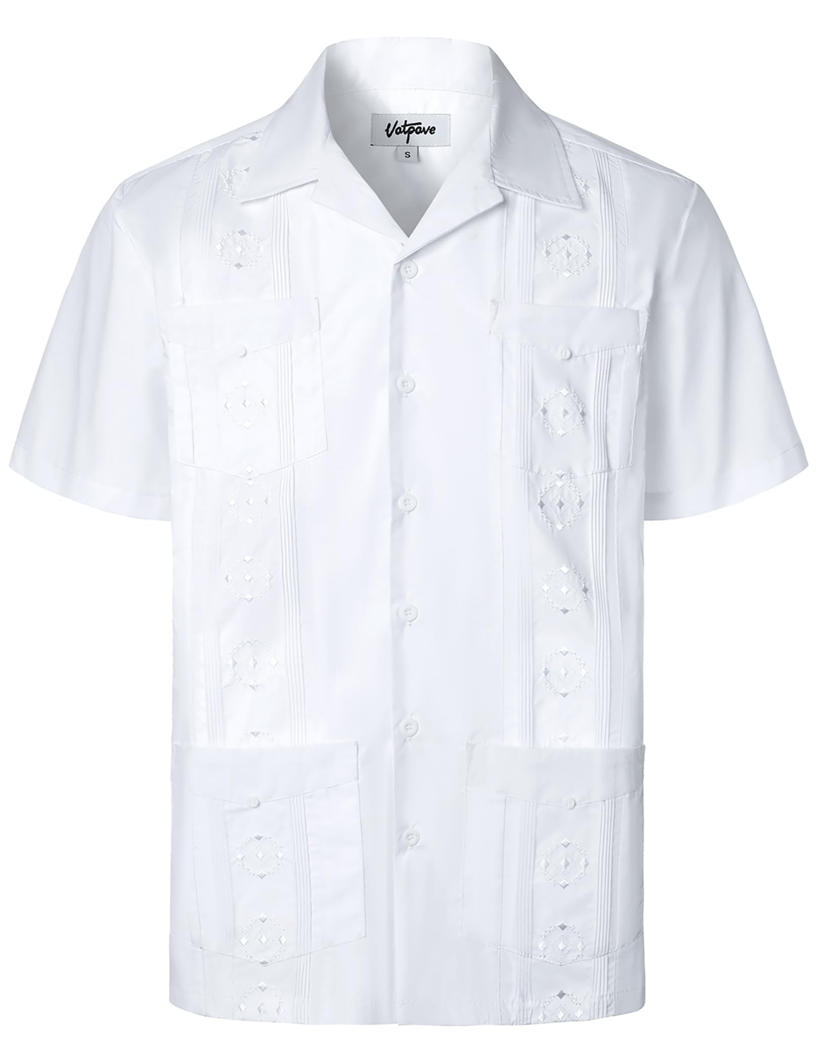 VATPAVE Men's Embroidered Cuban Guayabera Shirts - Casual Short Sleeve Button Down Shirt for Summer, Beach, and Tropical Vacations - Lightweight Breathable Linen Blend Fabric for Warm Weather