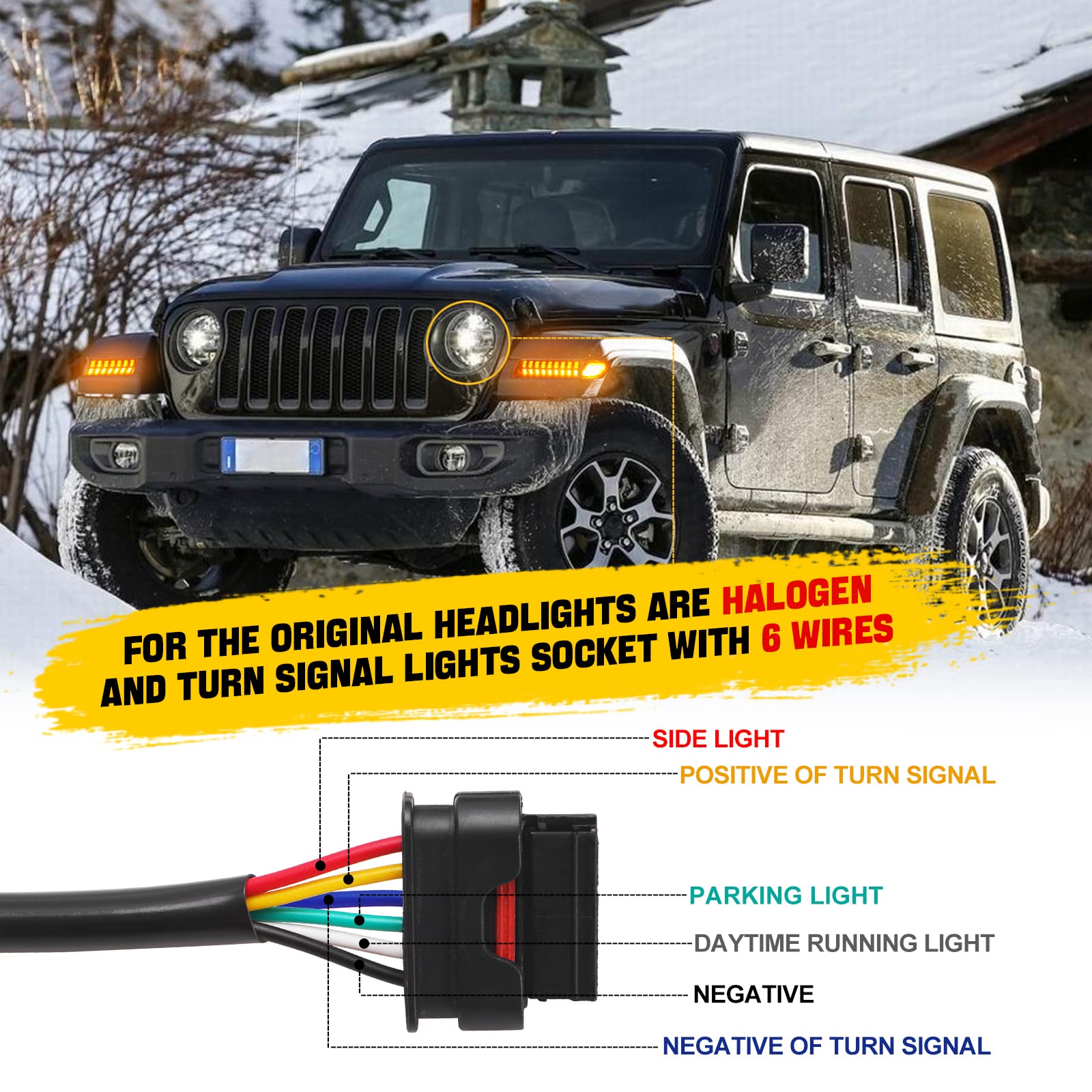 Jeep Wrangler JL LED Fender Lights with Side Marker Lights - Replacement for 2018-2022 Sahara, Rubicon & High Altitude Models - Compatible with Stock Halogen Turn Signals - Perfect for Off-Roading & Night Driving